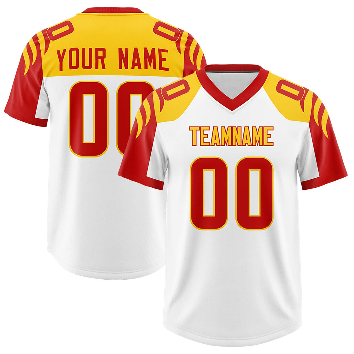 Custom White Red Raglan Sleeves Personalized Pattern Authentic American Football Jersey
