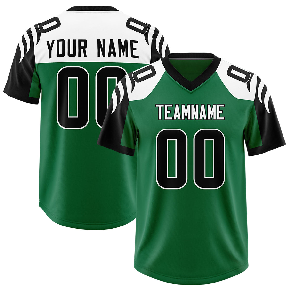 Custom Kelly Green Black Raglan Sleeves Personalized Pattern Authentic American Football Jersey