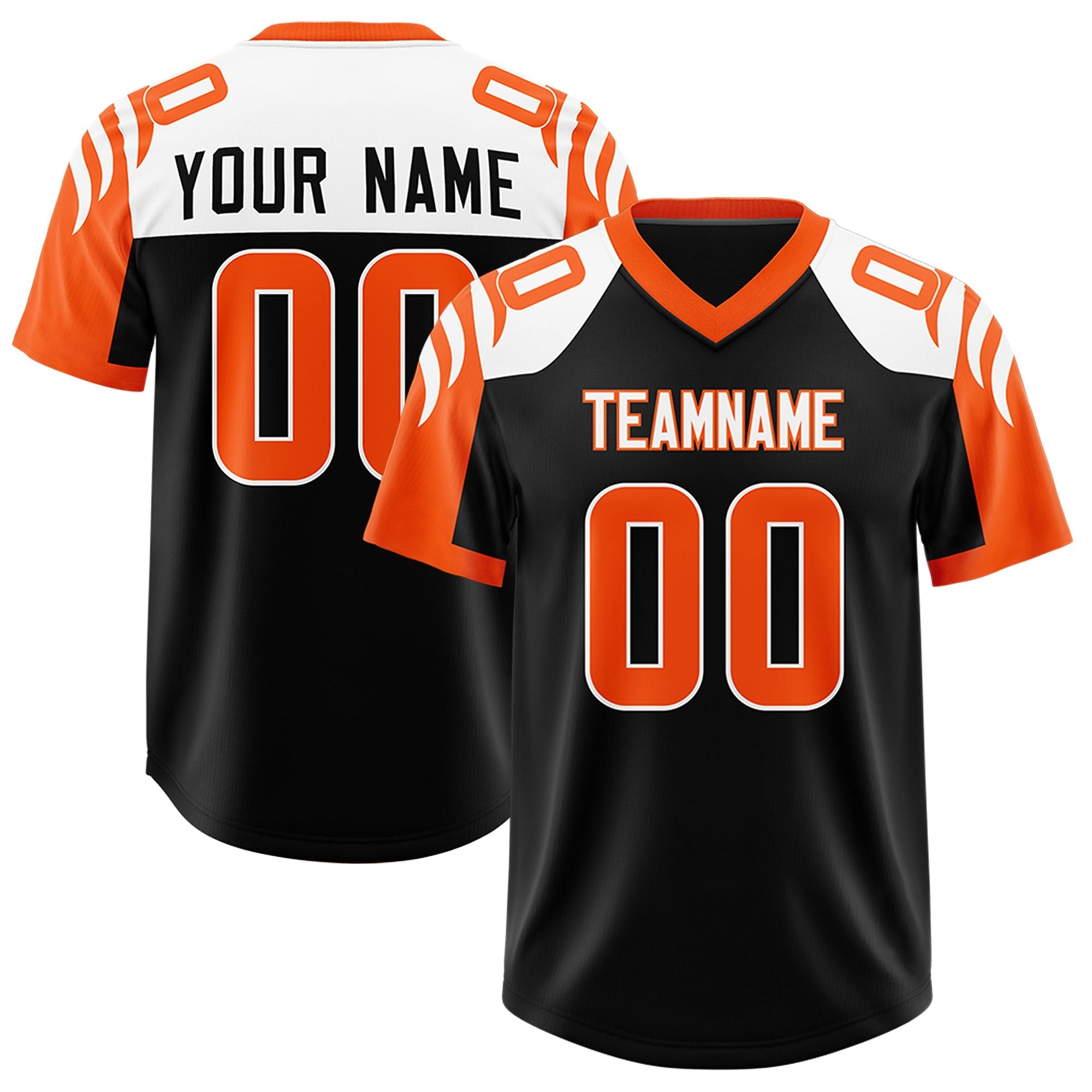 Custom Black Orange Raglan Sleeves Personalized Pattern Authentic American Football Jersey