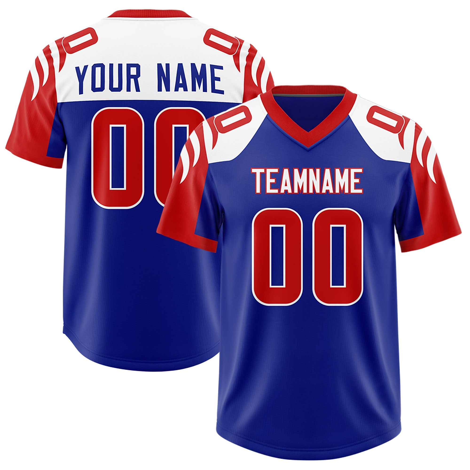 Custom Royal Red Raglan Sleeves Personalized Pattern Authentic American Football Jersey