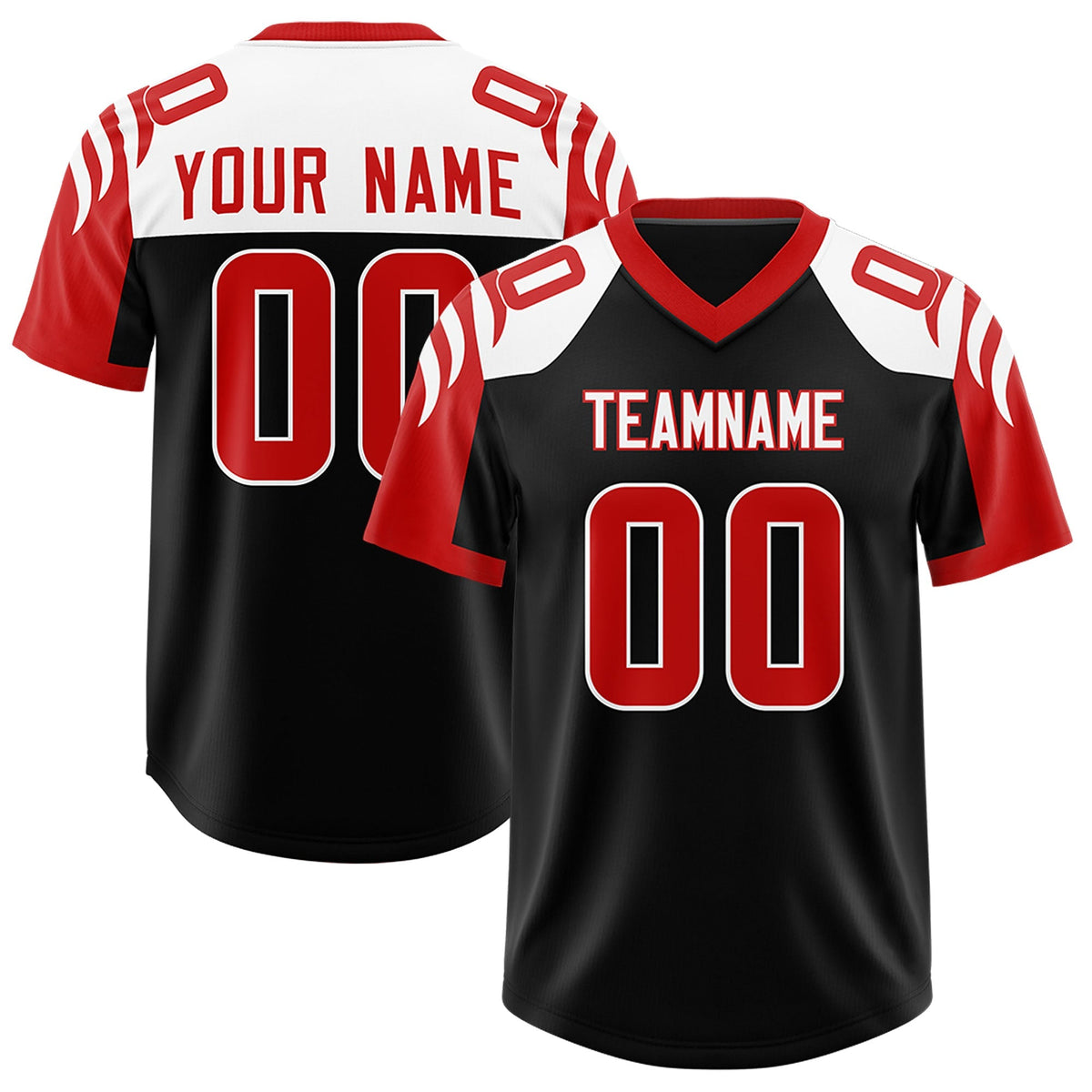 Custom Black Red Raglan Sleeves Personalized Pattern Authentic American Football Jersey
