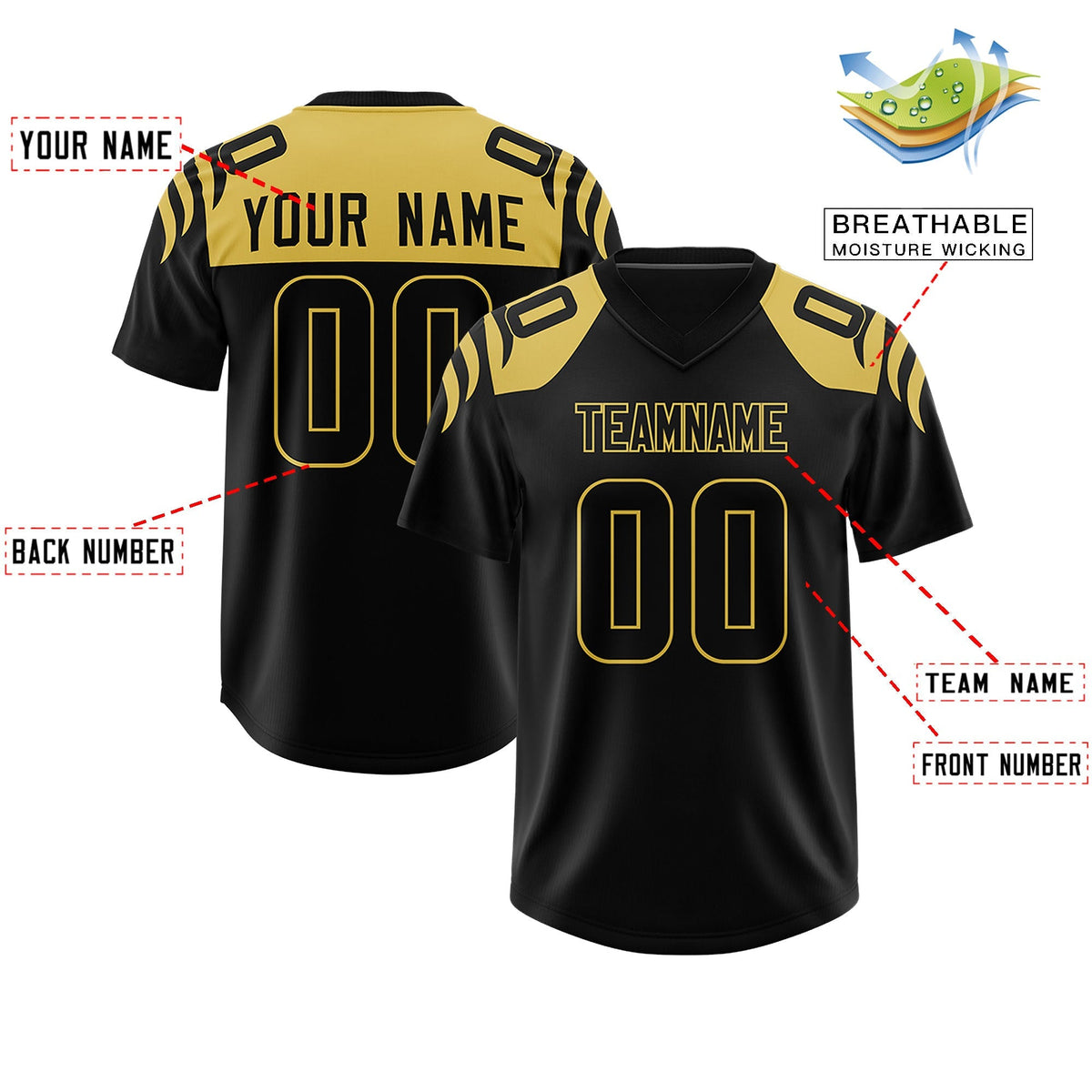Custom Black Black Raglan Sleeves Personalized Pattern Authentic American Football Jersey