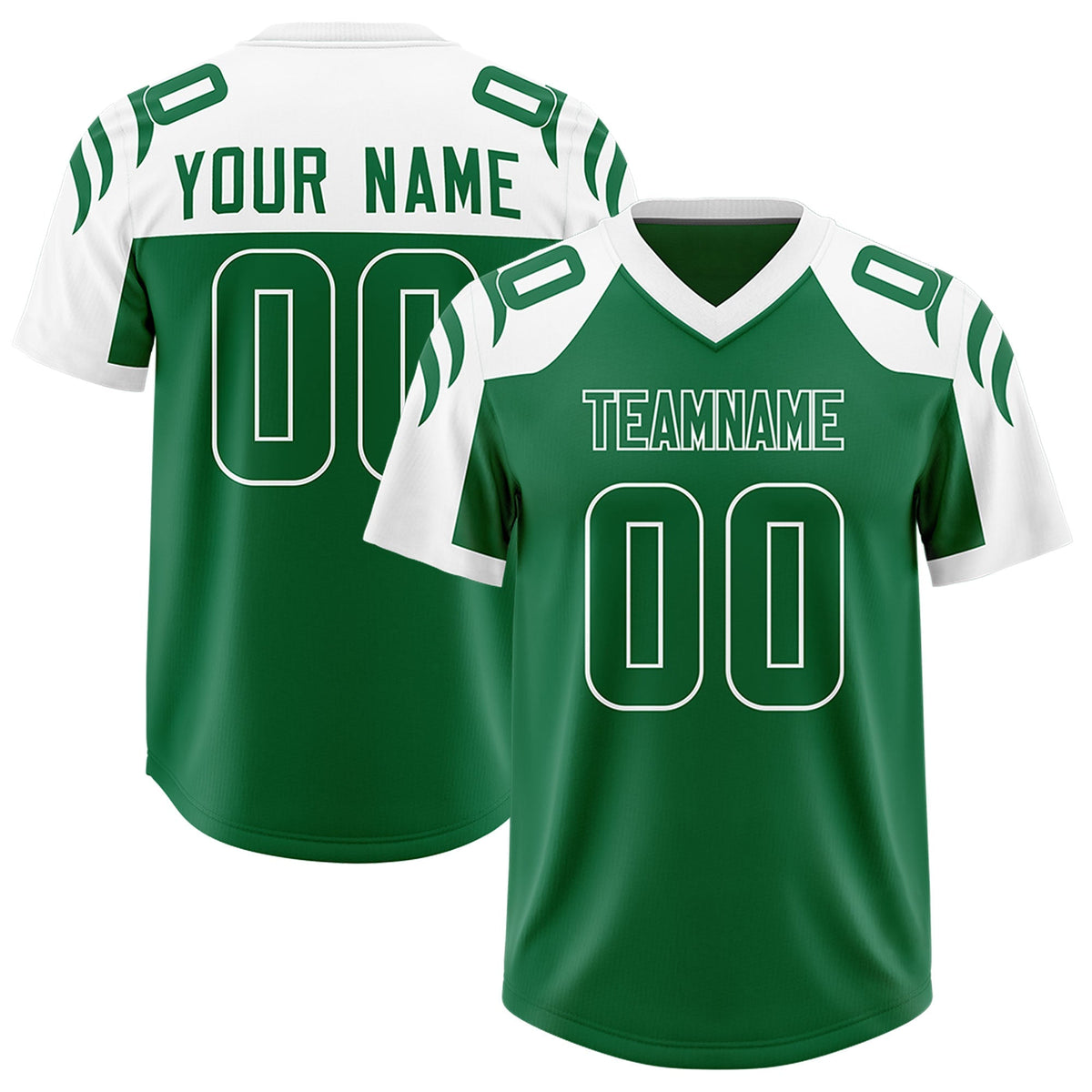 Custom Kelly Green White Raglan Sleeves Personalized Pattern Authentic American Football Jersey