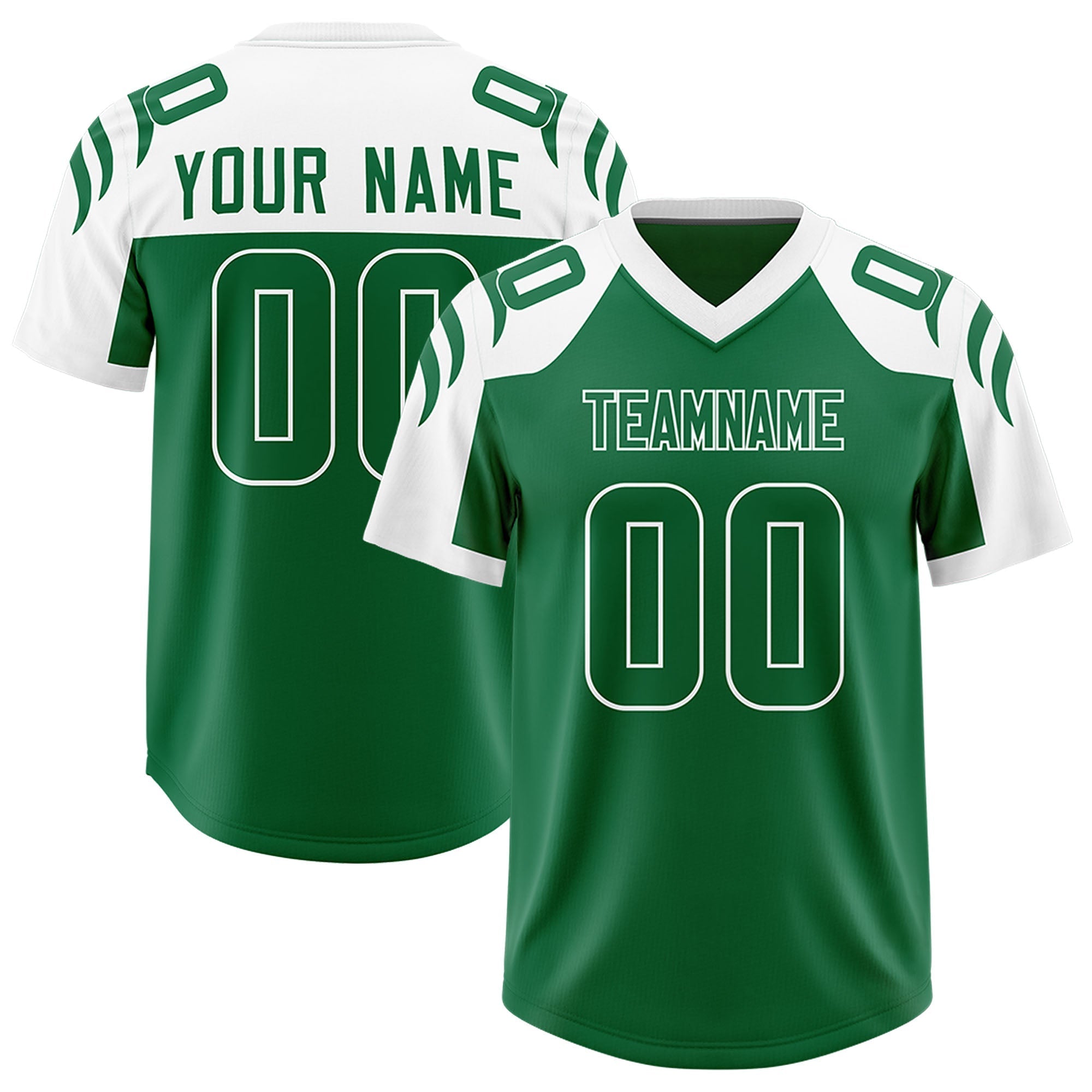 Custom Kelly Green White Raglan Sleeves Personalized Pattern Authentic American Football Jersey