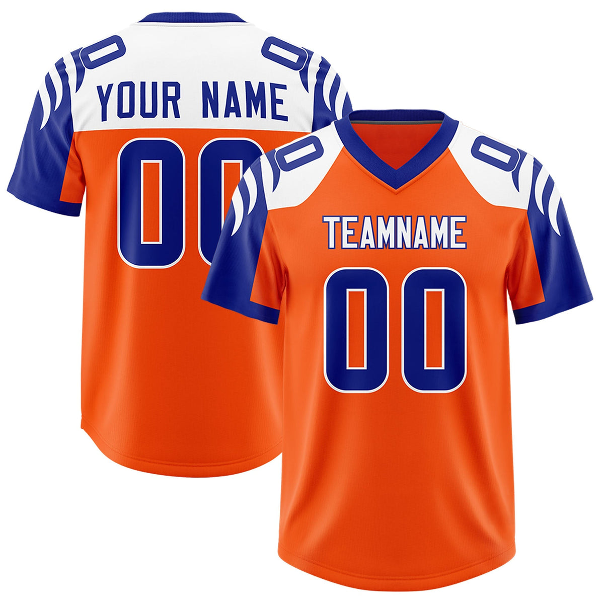 Custom Orange Royal Raglan Sleeves Personalized Pattern Authentic American Football Jersey