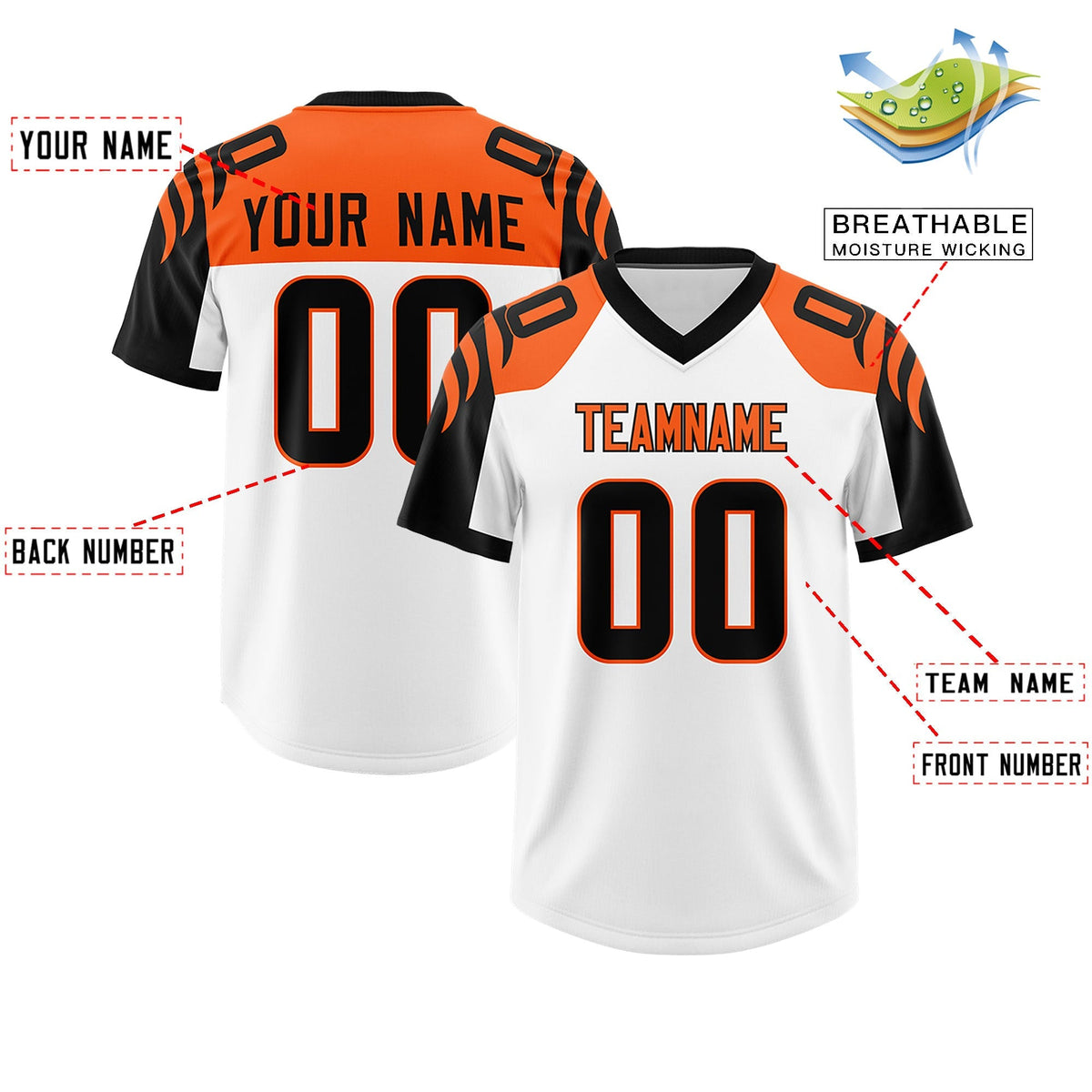 Custom White Black Raglan Sleeves Personalized Pattern Authentic American Football Jersey