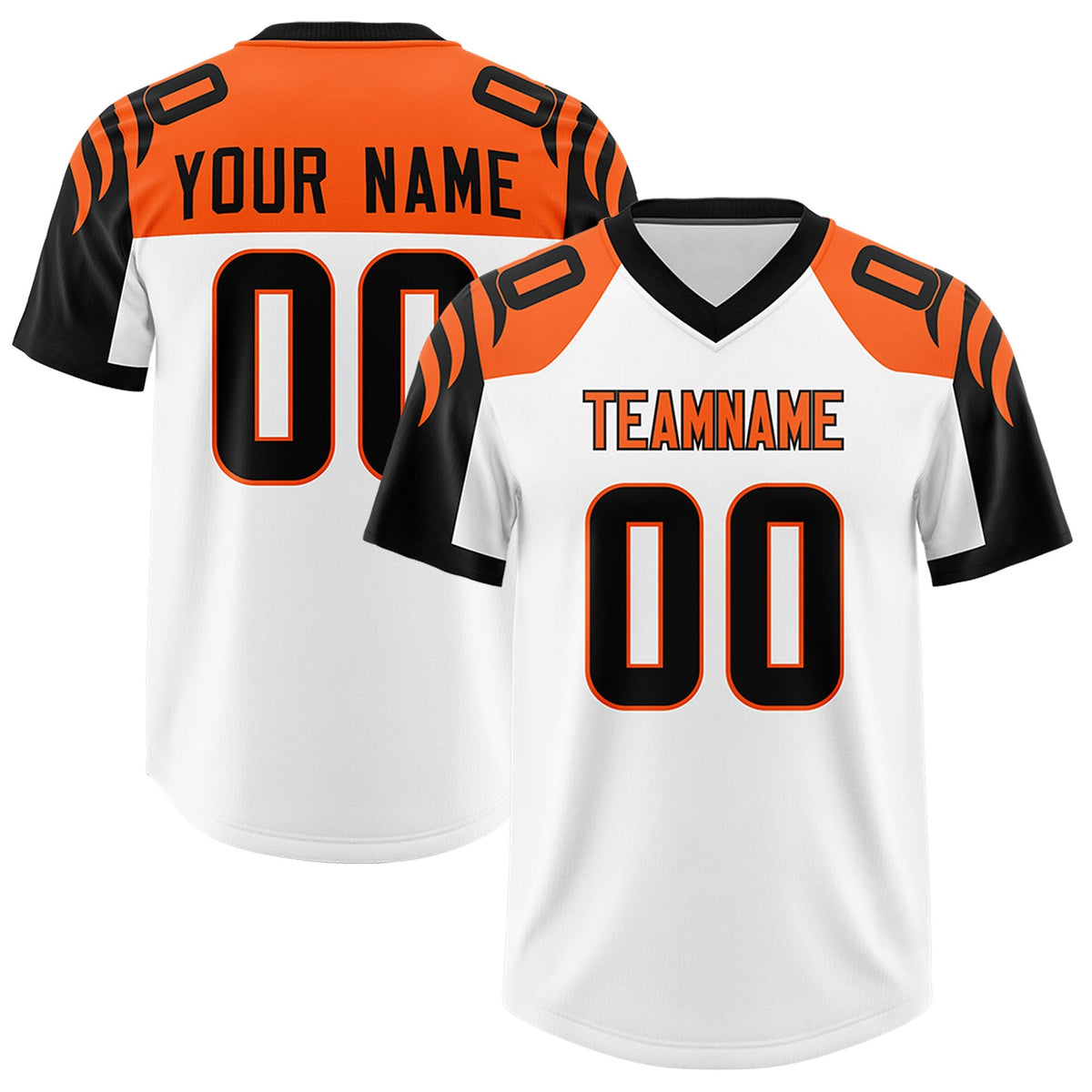 Custom White Black Raglan Sleeves Personalized Pattern Authentic American Football Jersey