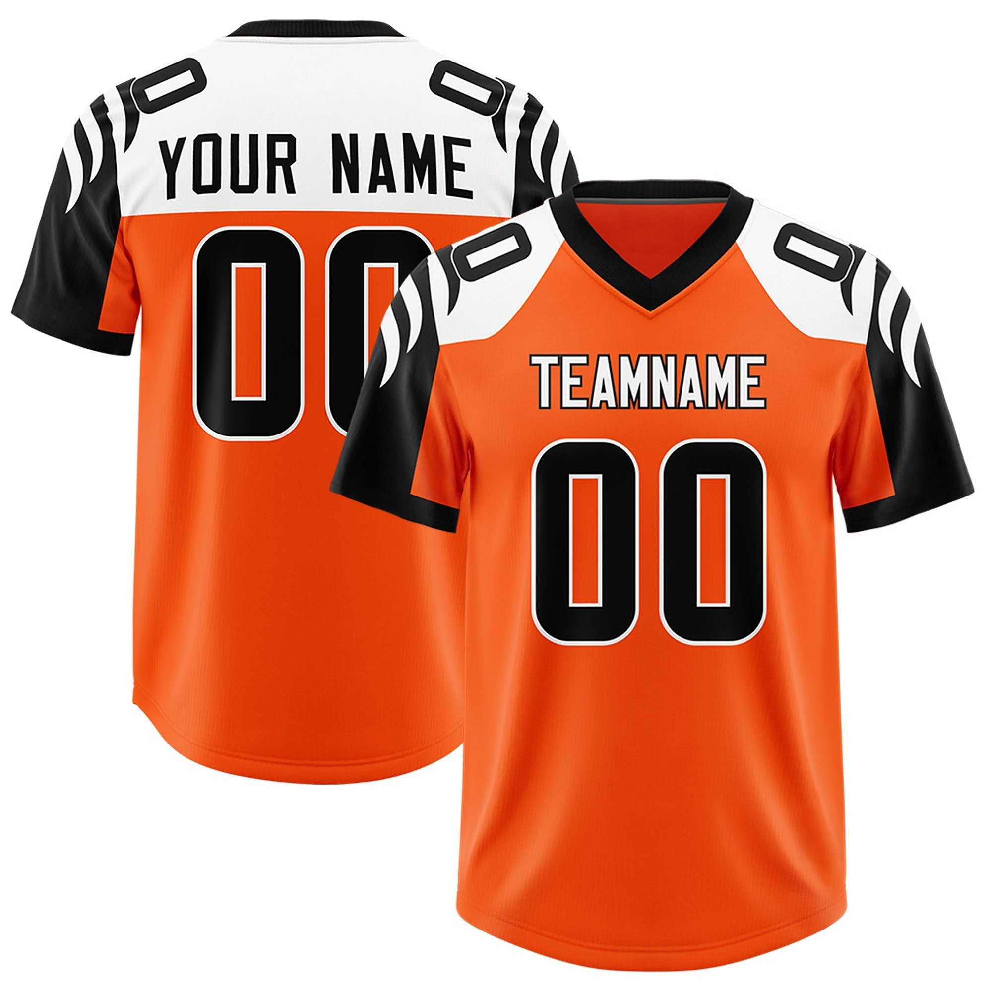 Custom Orange Black Raglan Sleeves Personalized Pattern Authentic American Football Jersey