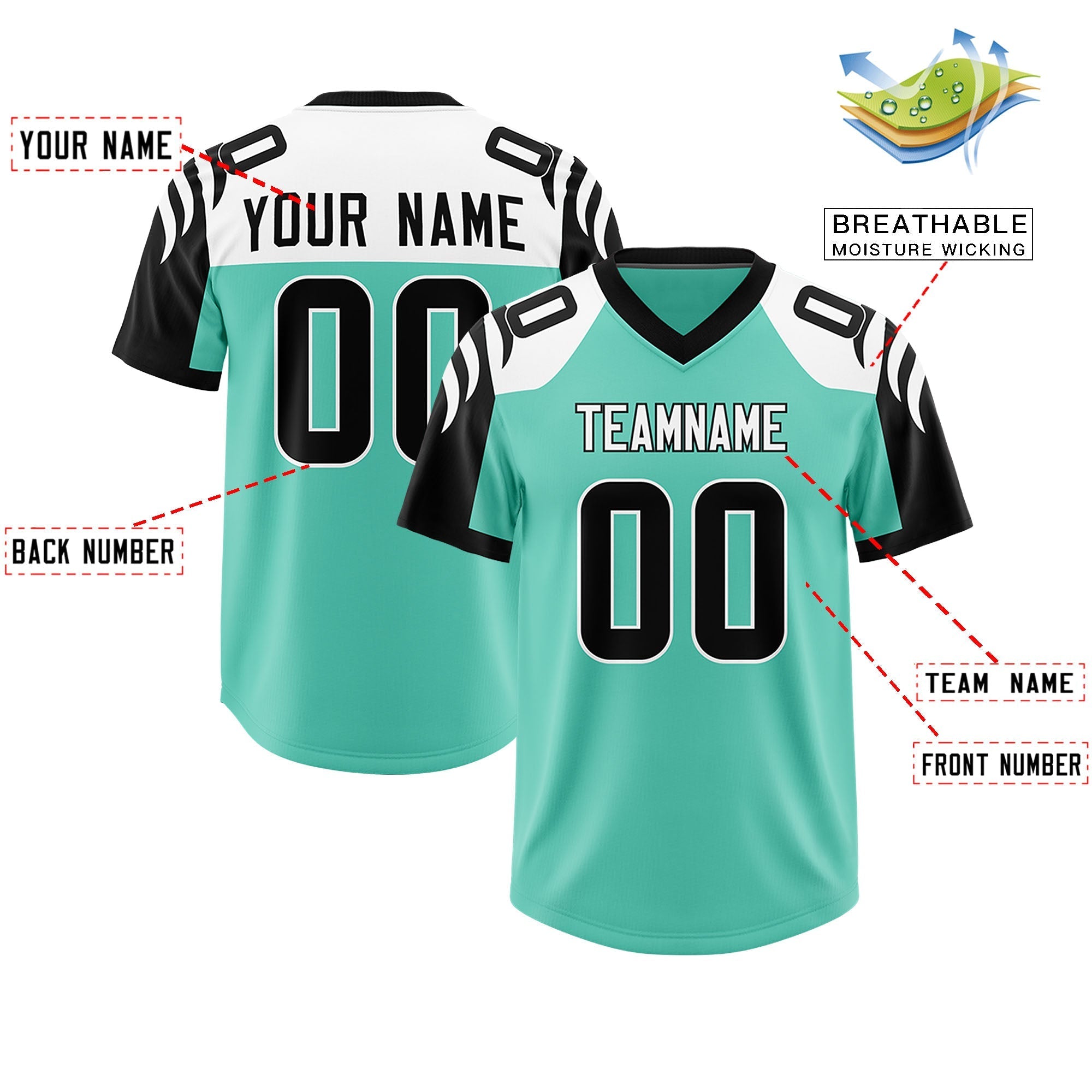 Custom Bright Green Black Raglan Sleeves Personalized Pattern Authentic American Football Jersey