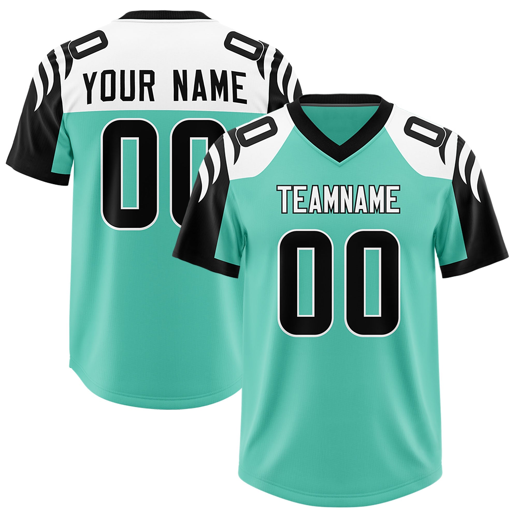 Custom Bright Green Black Raglan Sleeves Personalized Pattern Authentic American Football Jersey