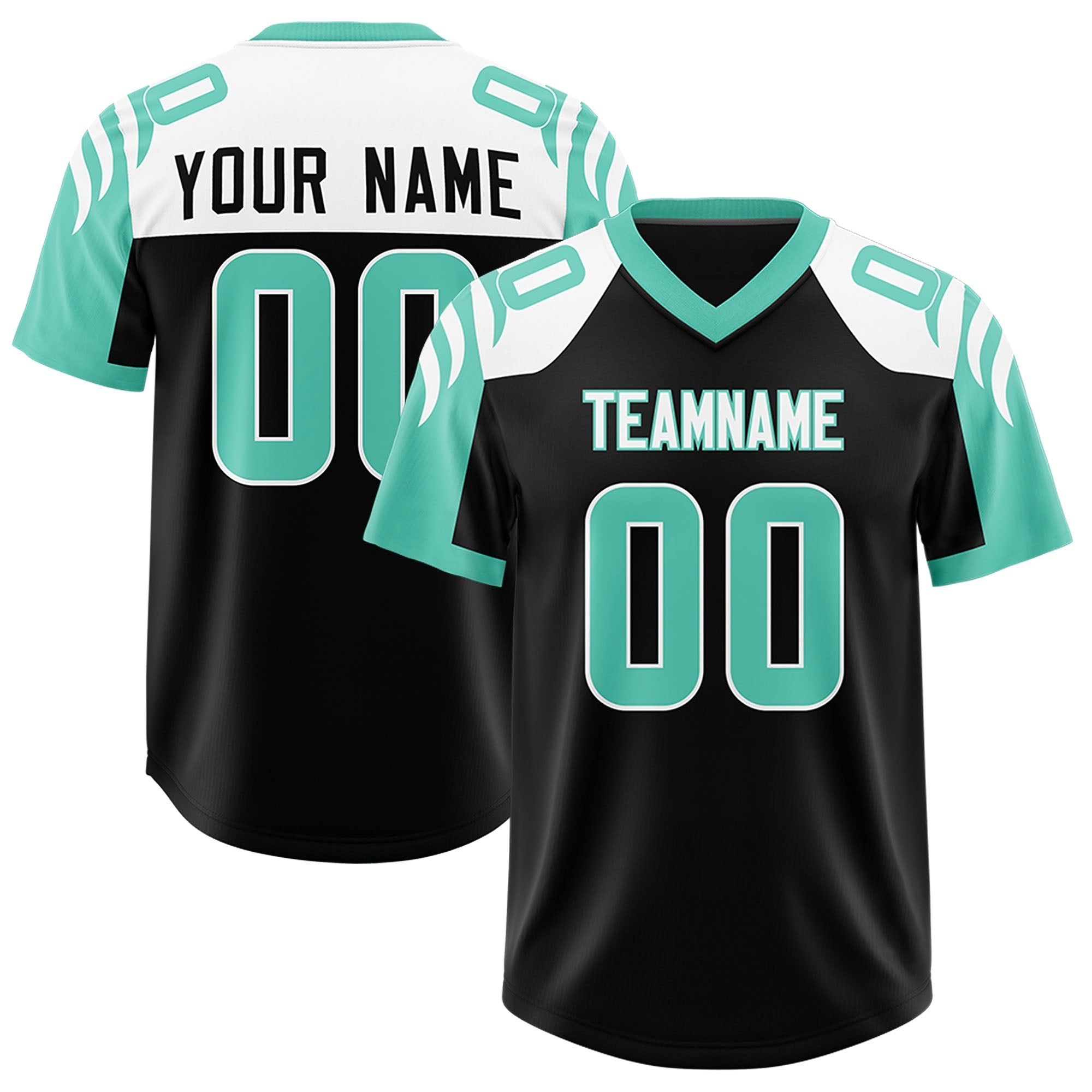 Custom Black Bright Green Raglan Sleeves Personalized Pattern Authentic American Football Jersey