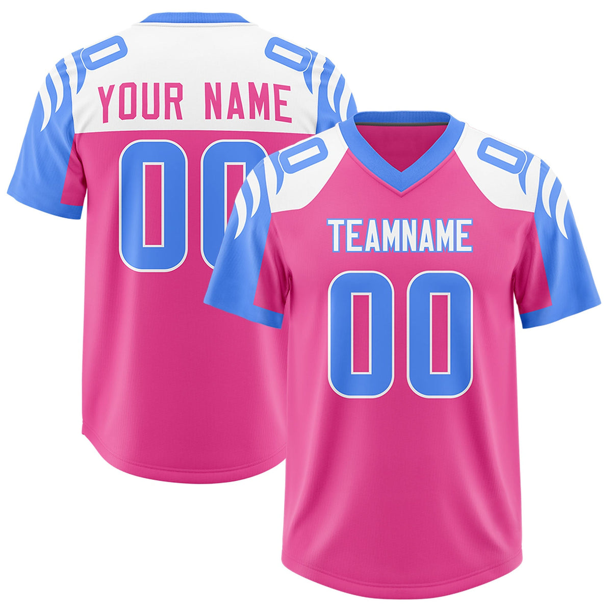 Custom Pink Powder Blue Raglan Sleeves Personalized Pattern Authentic American Football Jersey