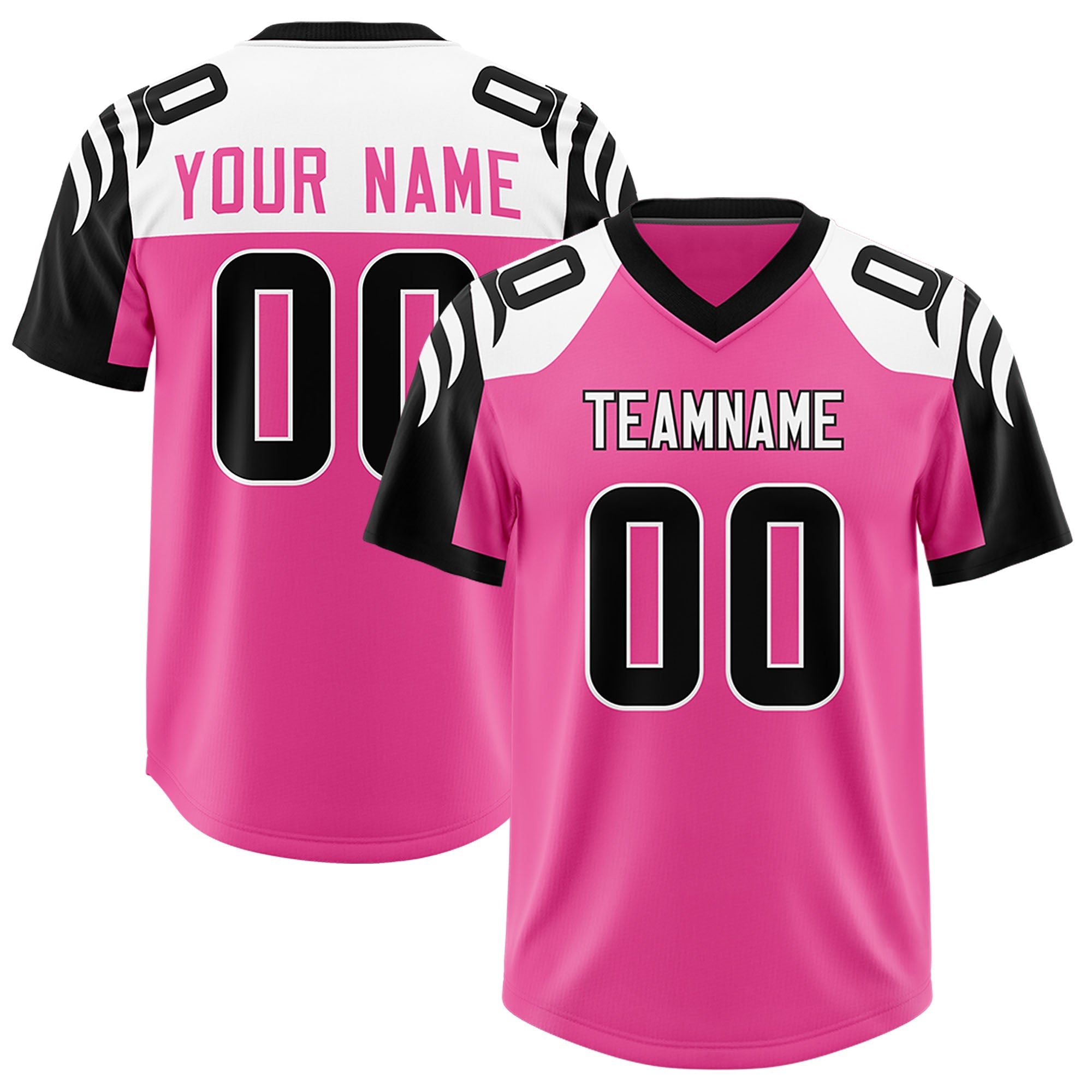 Custom Pink Black Raglan Sleeves Personalized Pattern Authentic American Football Jersey