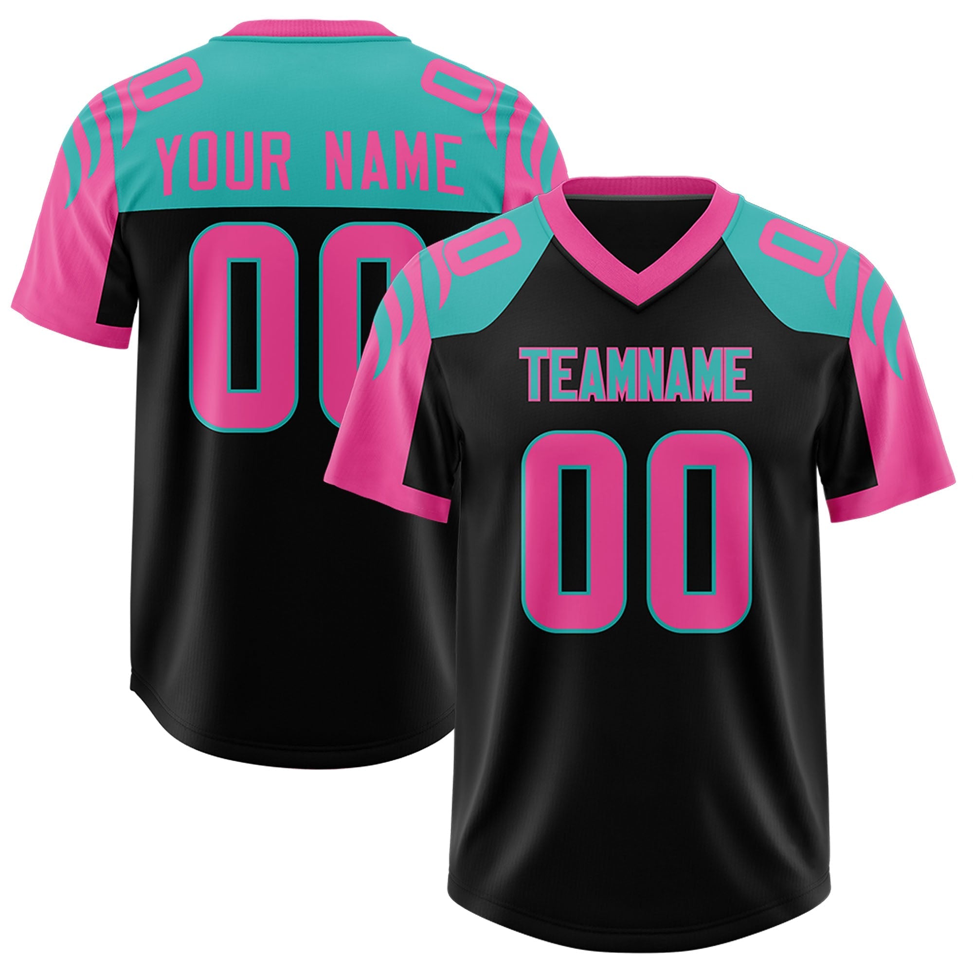 Custom Black Pink Raglan Sleeves Personalized Pattern Authentic American Football Jersey