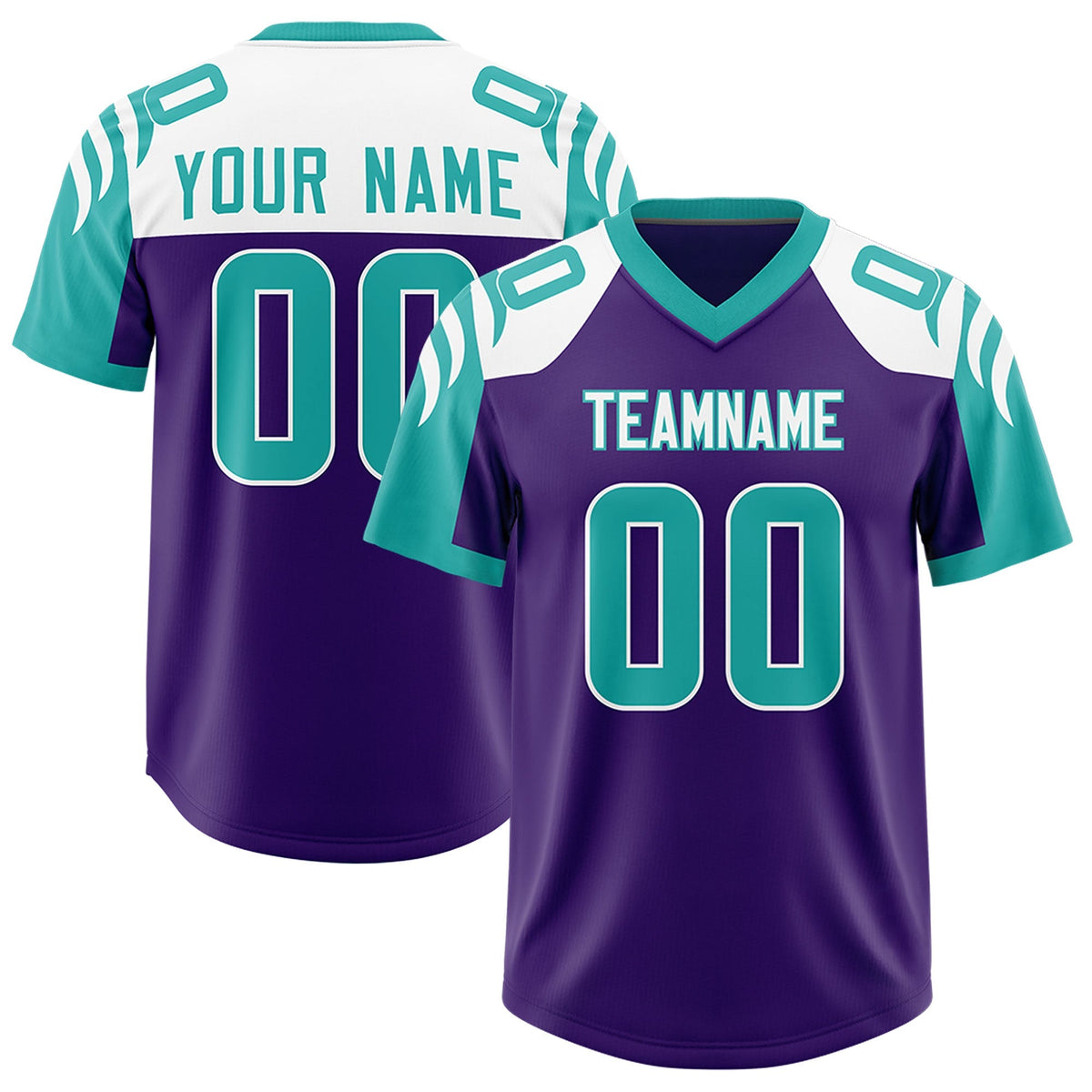 Custom Purple Aqua Raglan Sleeves Personalized Pattern Authentic American Football Jersey
