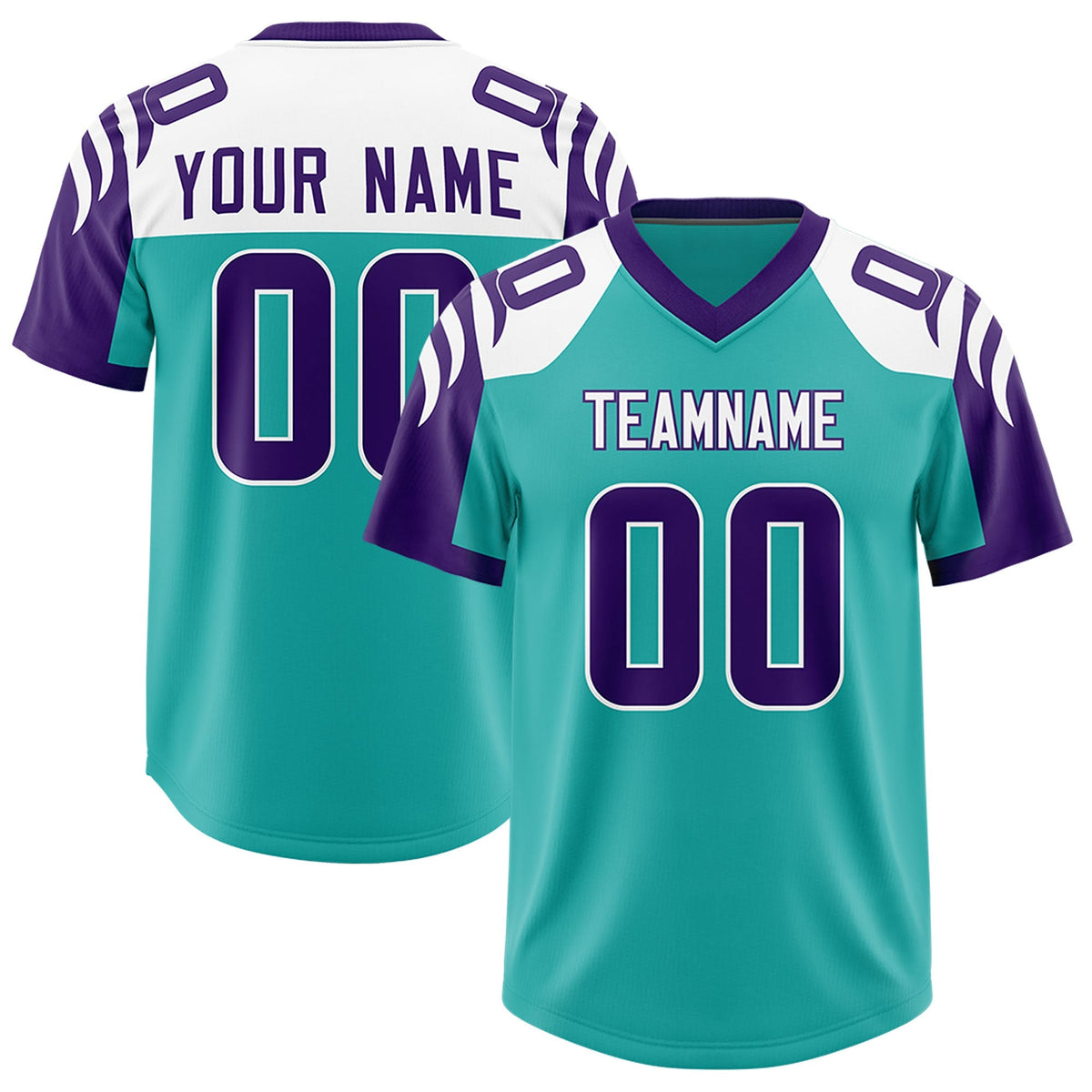 Custom Aqua Purple Raglan Sleeves Personalized Pattern Authentic American Football Jersey