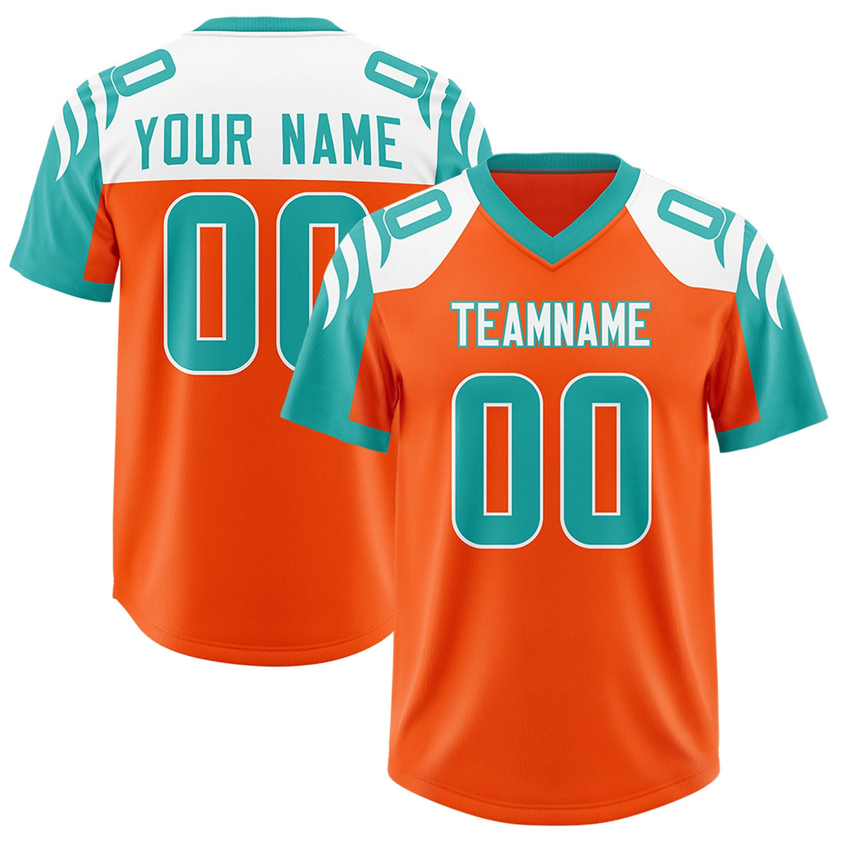 Custom Orange Aqua Raglan Sleeves Personalized Pattern Authentic American Football Jersey