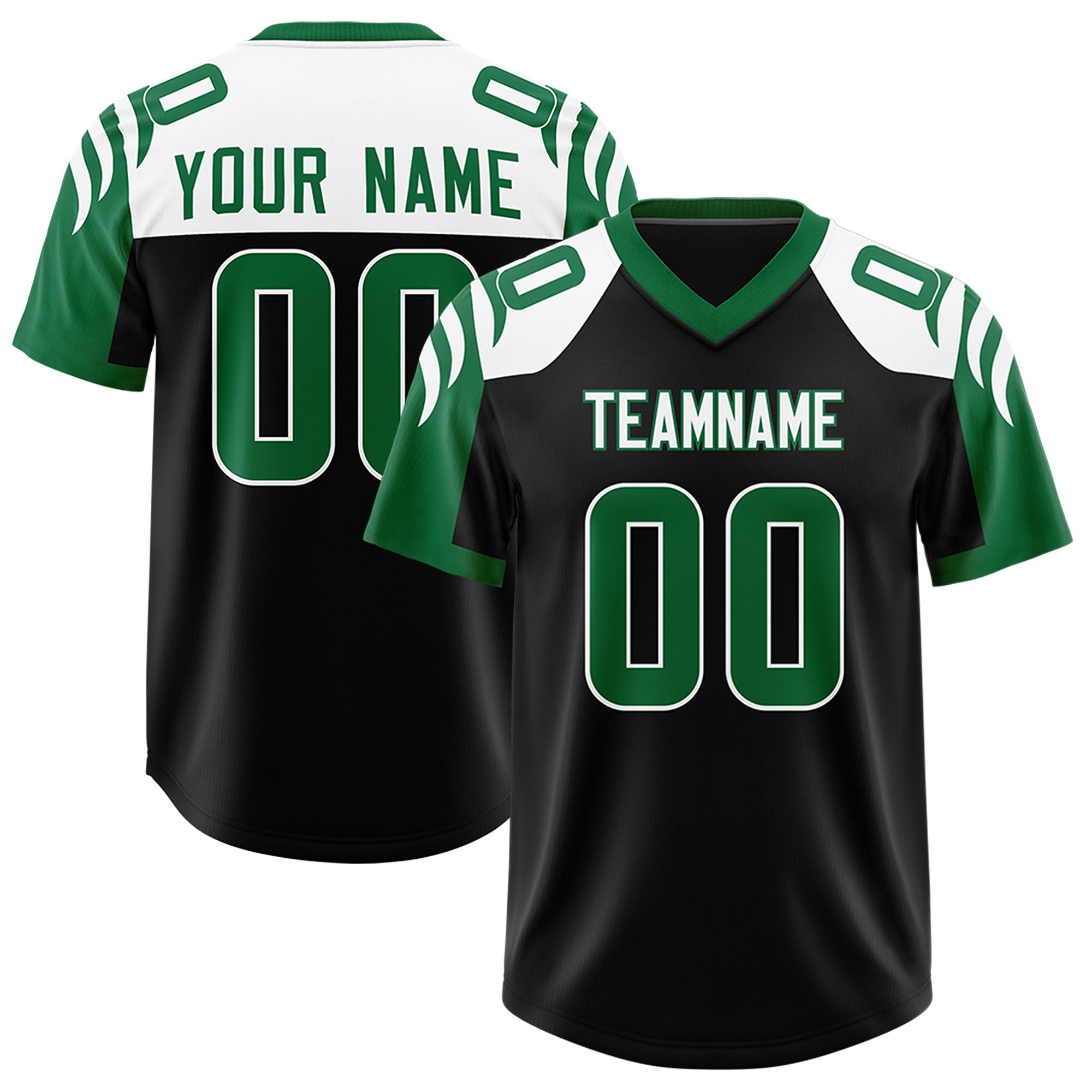 Custom Black Kelly Green Raglan Sleeves Personalized Pattern Authentic American Football Jersey