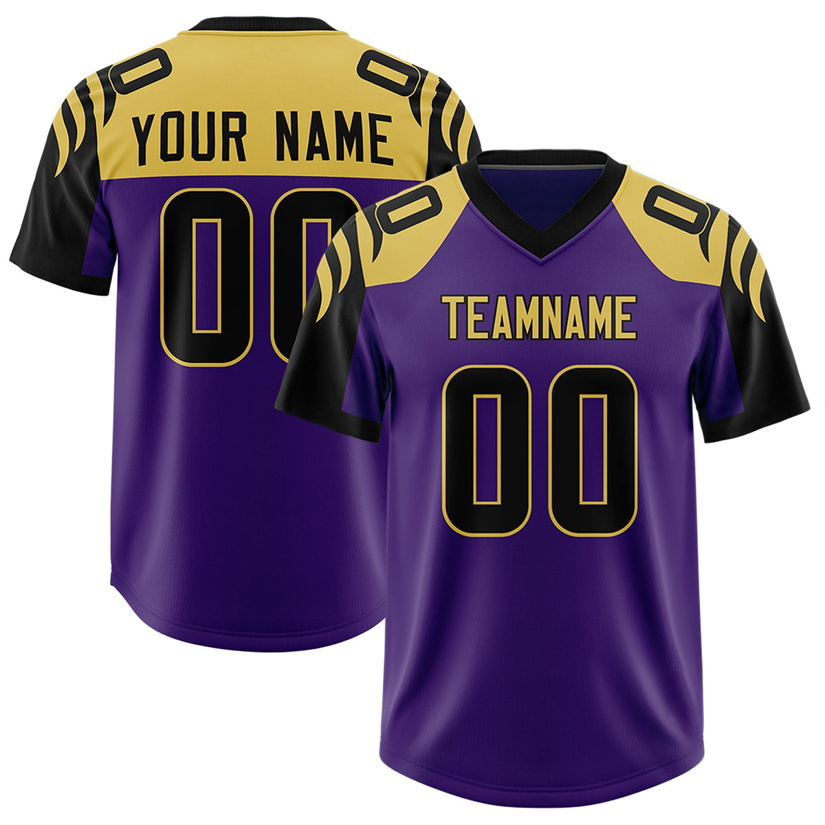 Custom Purple Black Raglan Sleeves Personalized Pattern Authentic American Football Jersey