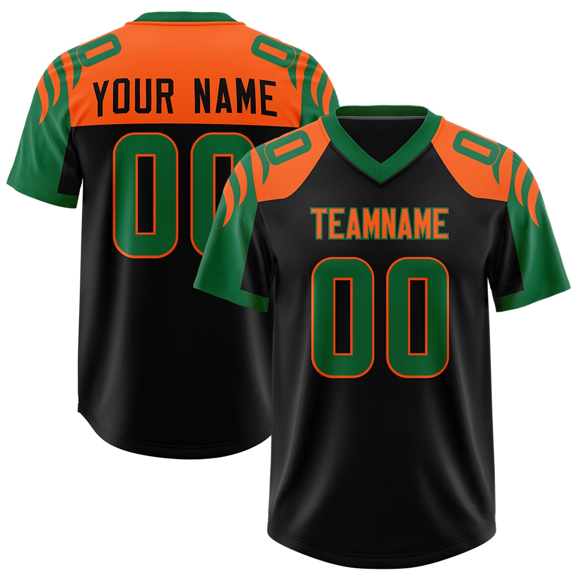 Custom Black Kelly Green Raglan Sleeves Personalized Pattern Authentic American Football Jersey