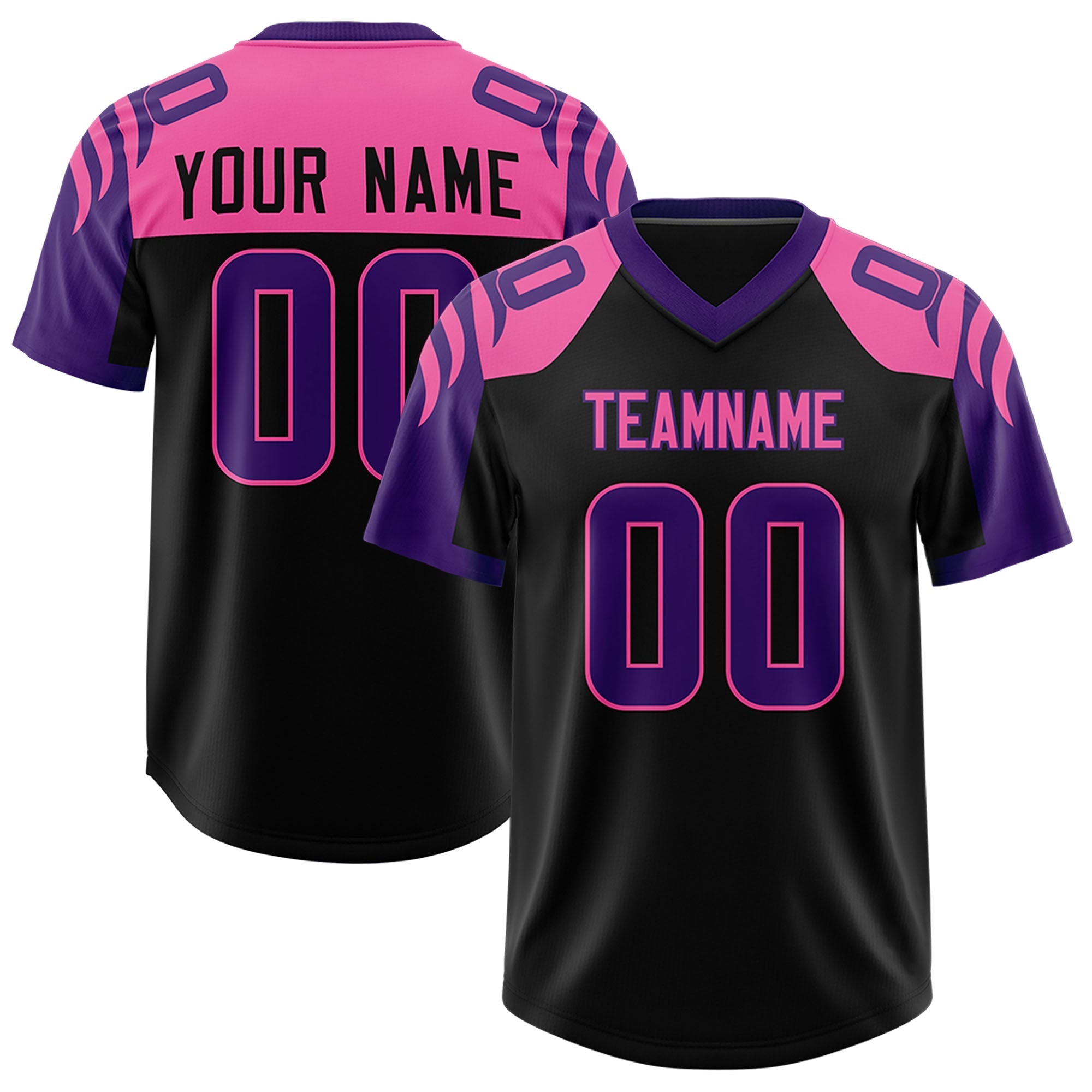 Custom Black Purple Raglan Sleeves Personalized Pattern Authentic American Football Jersey