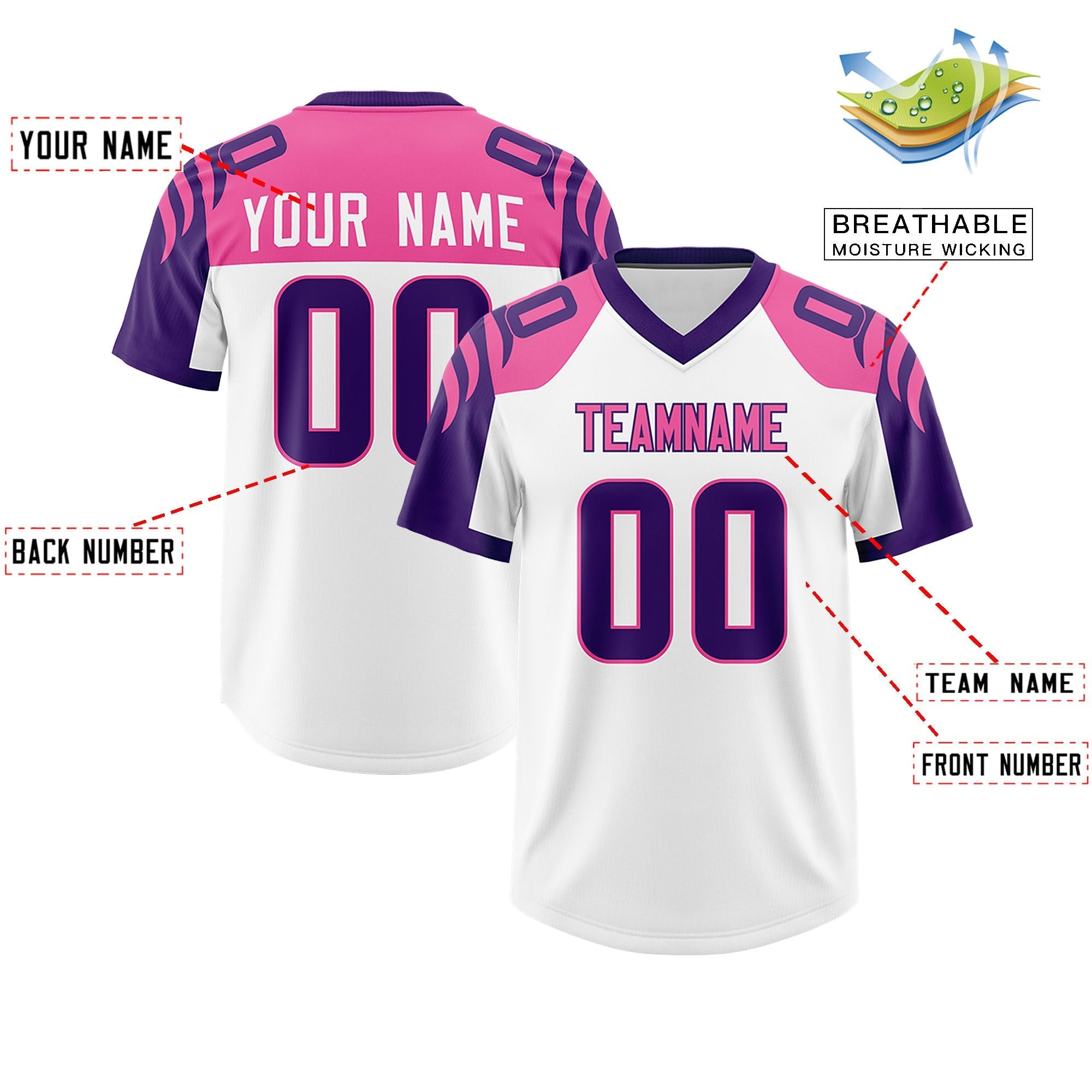 Custom White Purple Raglan Sleeves Personalized Pattern Authentic American Football Jersey