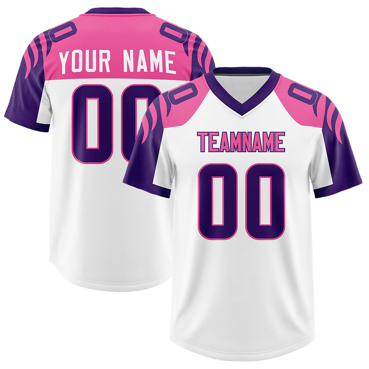 Custom White Purple Raglan Sleeves Personalized Pattern Authentic American Football Jersey