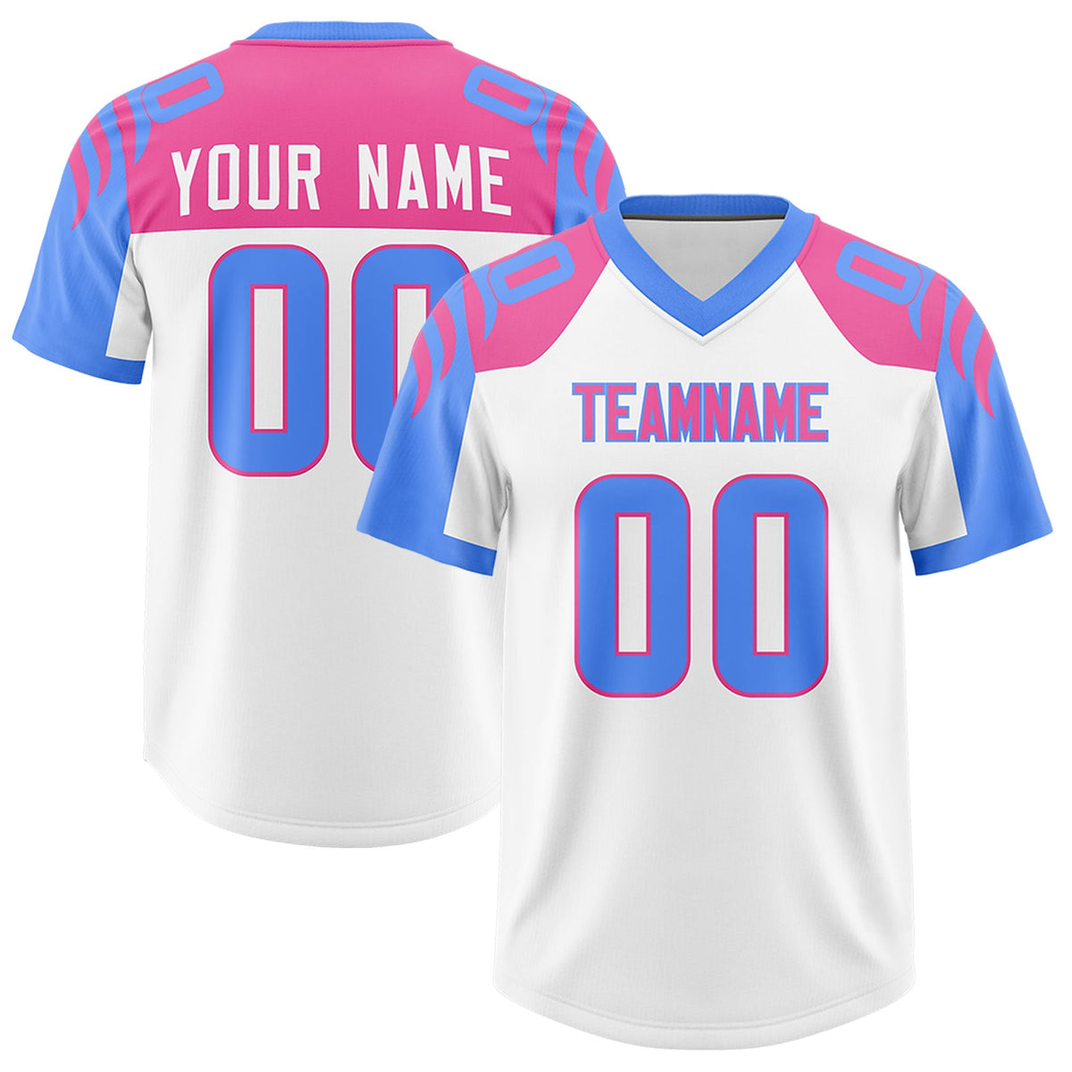 Custom White Powder Blue Raglan Sleeves Personalized Pattern Authentic American Football Jersey