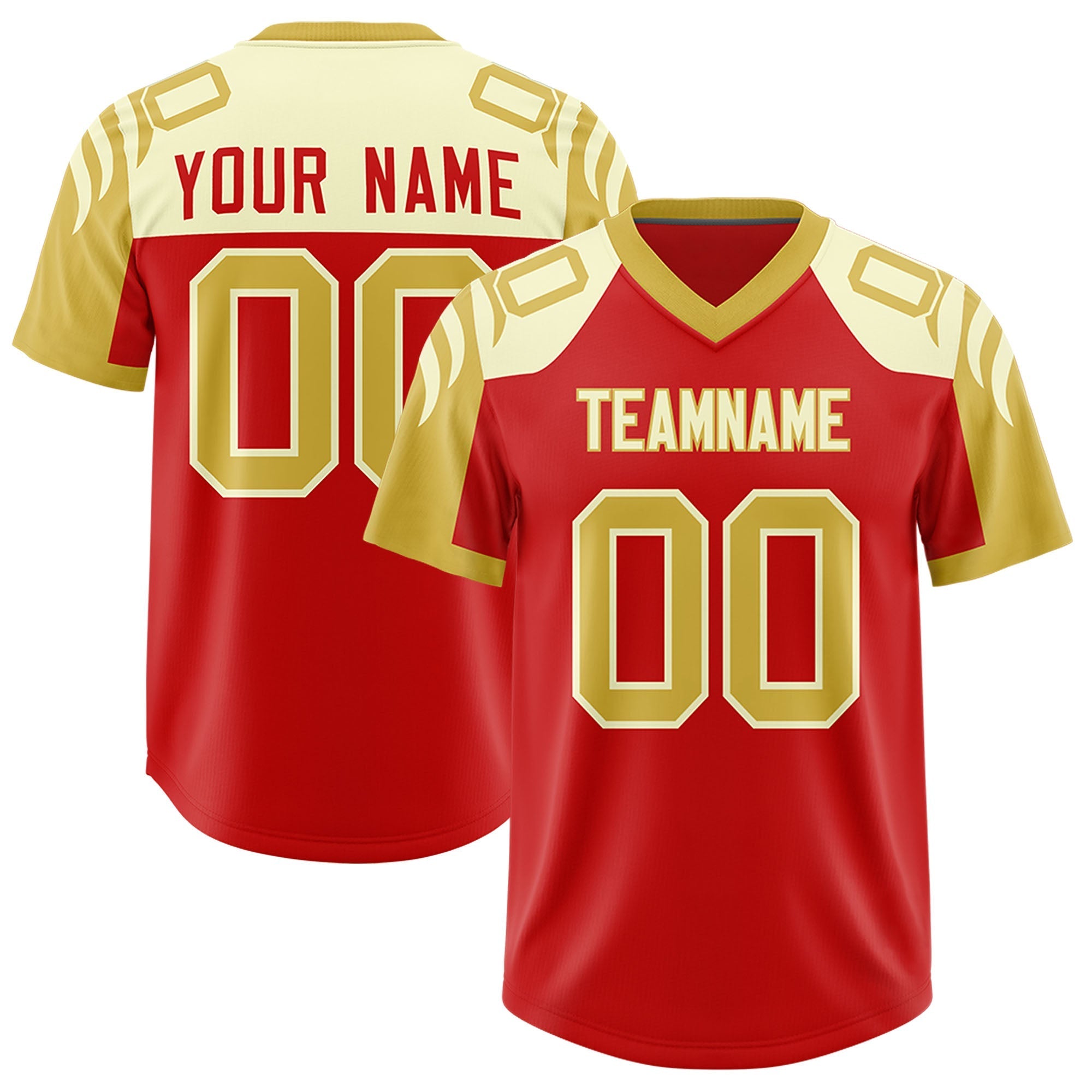 Custom Red Old Gold Raglan Sleeves Personalized Pattern Authentic American Football Jersey