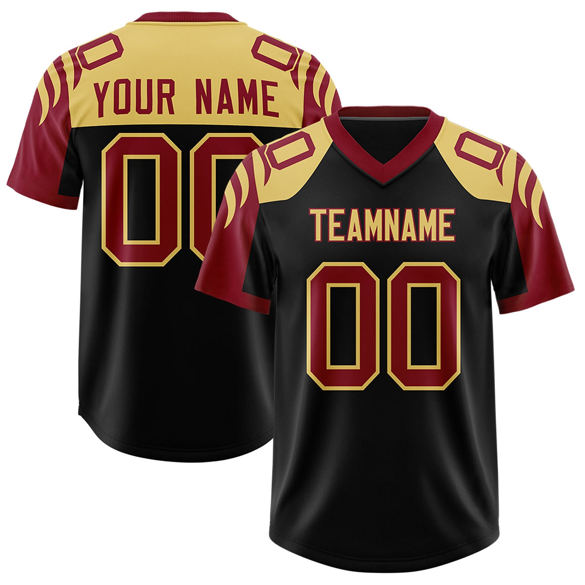 Custom Black Crimson Raglan Sleeves Personalized Pattern Authentic American Football Jersey