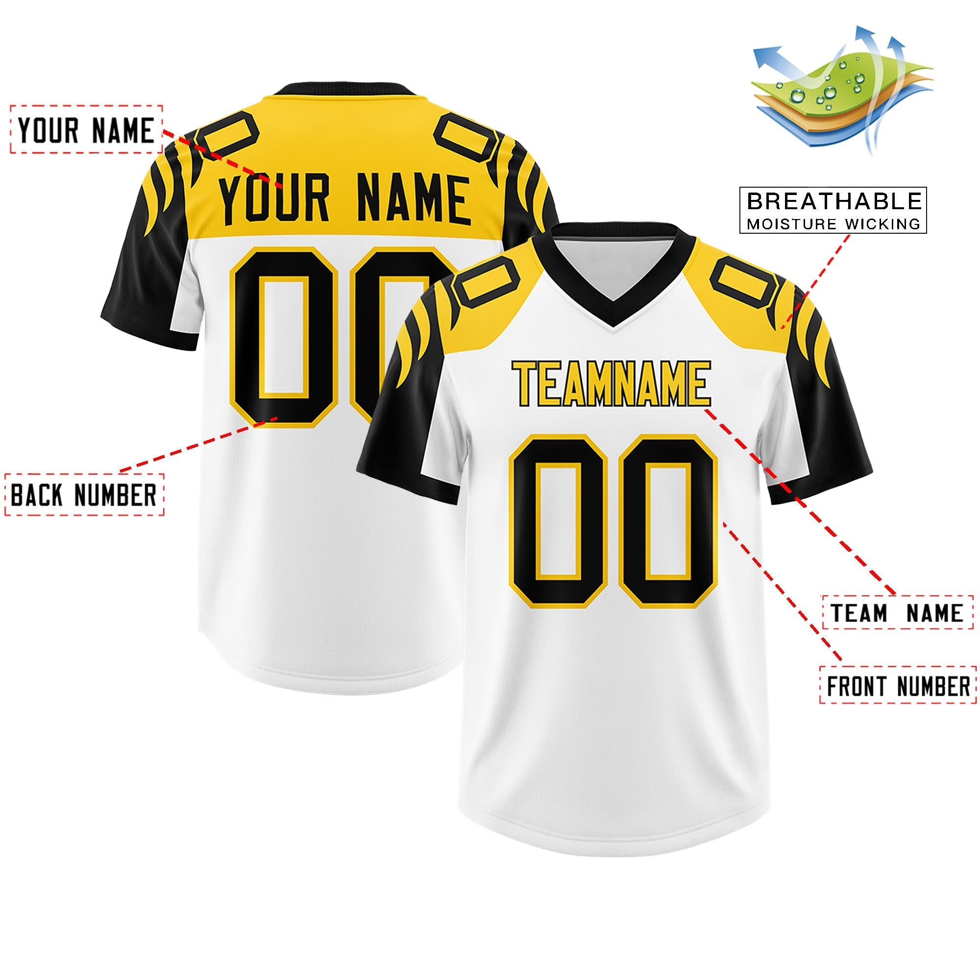Custom White Black Raglan Sleeves Personalized Pattern Authentic American Football Jersey