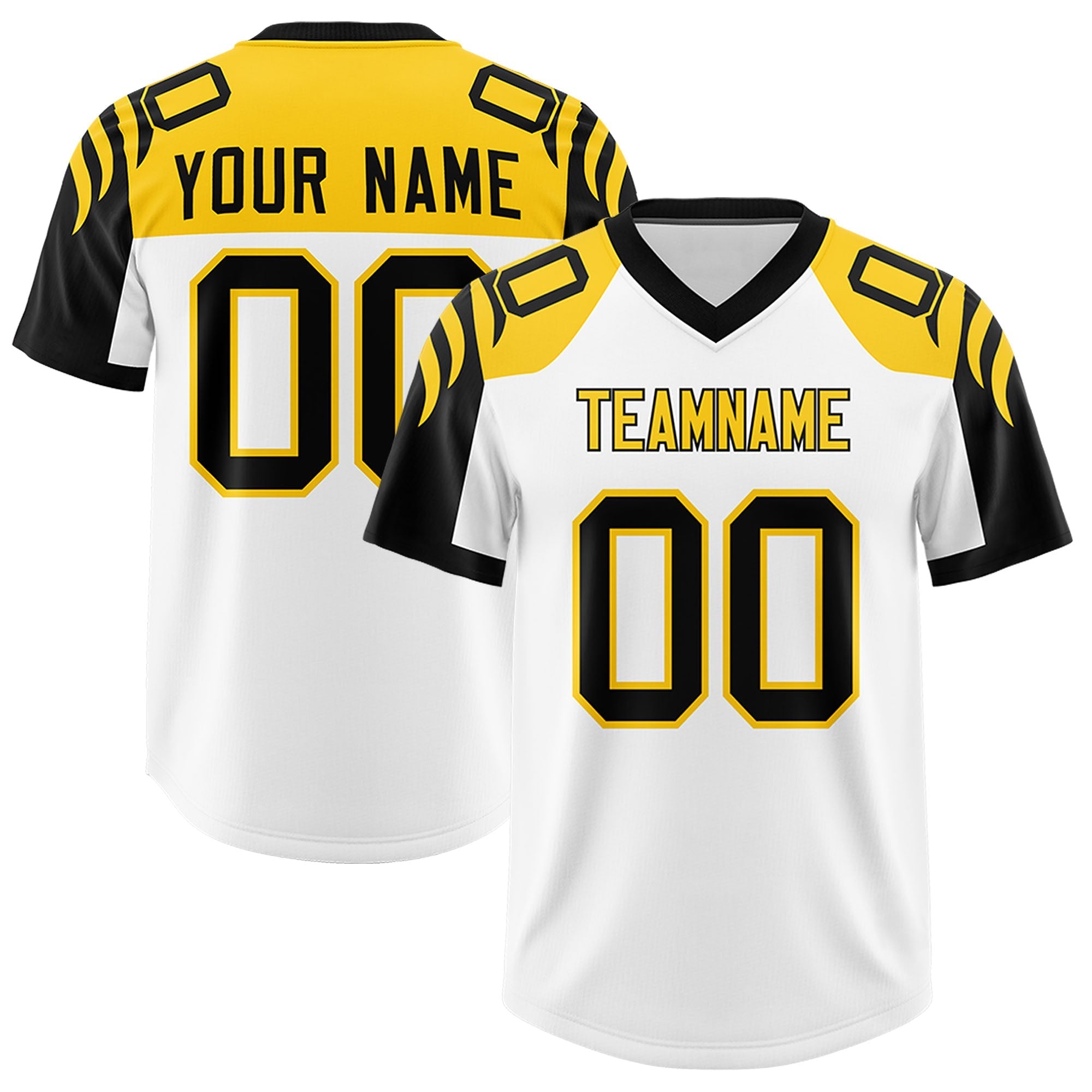 Custom White Black Raglan Sleeves Personalized Pattern Authentic American Football Jersey