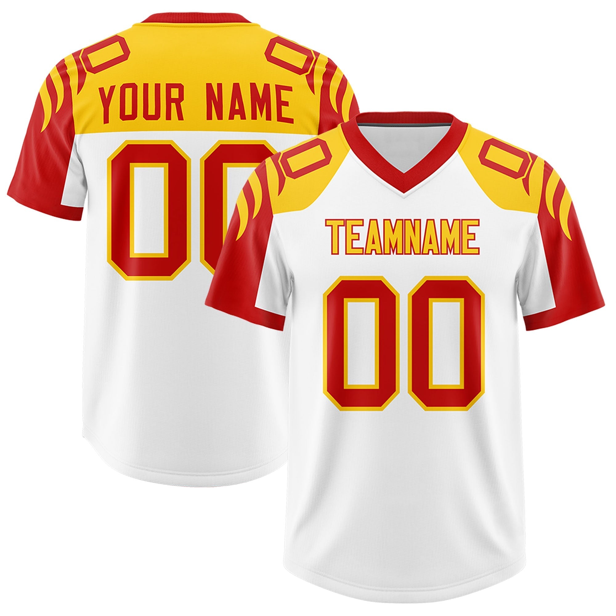 Custom White Red Raglan Sleeves Personalized Pattern Authentic American Football Jersey