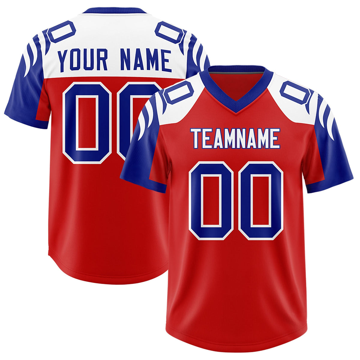 Custom Red Royal Raglan Sleeves Personalized Pattern Authentic American Football Jersey