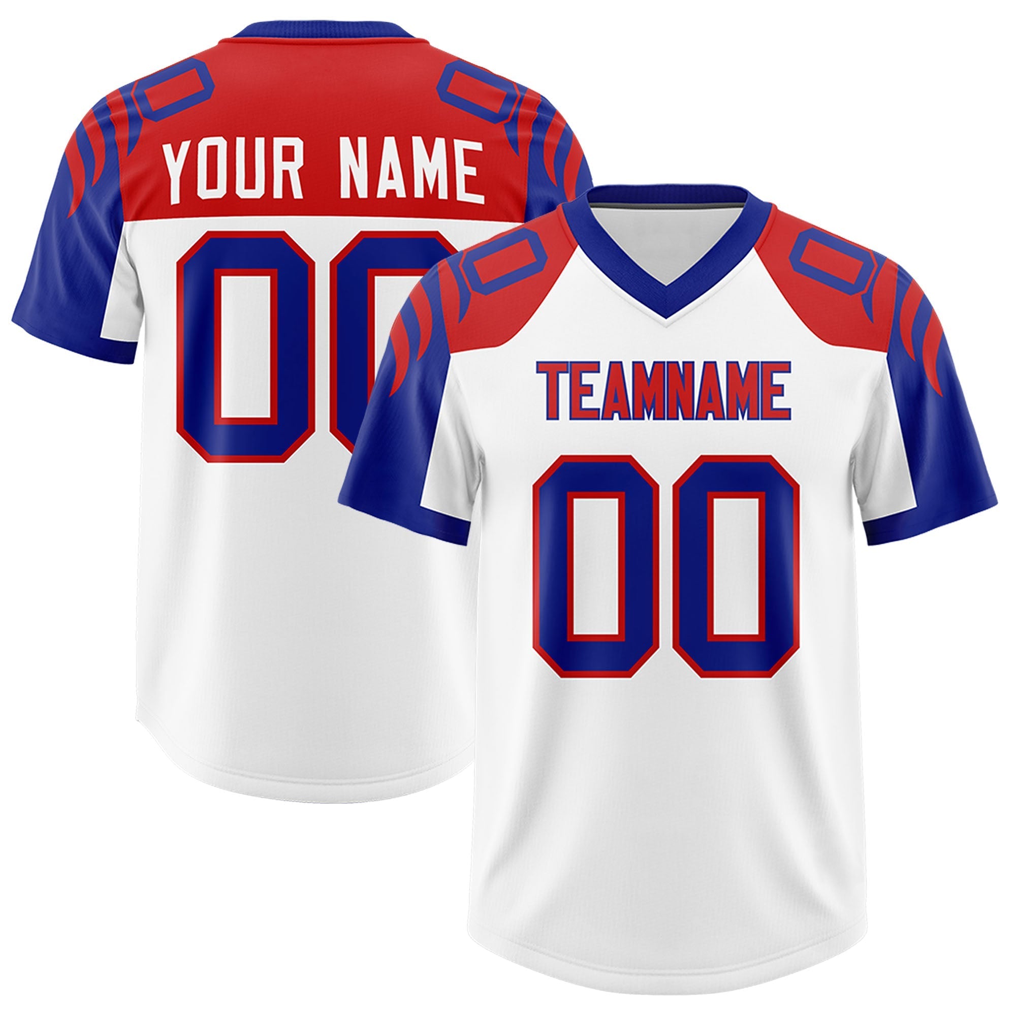 Custom White Royal Raglan Sleeves Personalized Pattern Authentic American Football Jersey