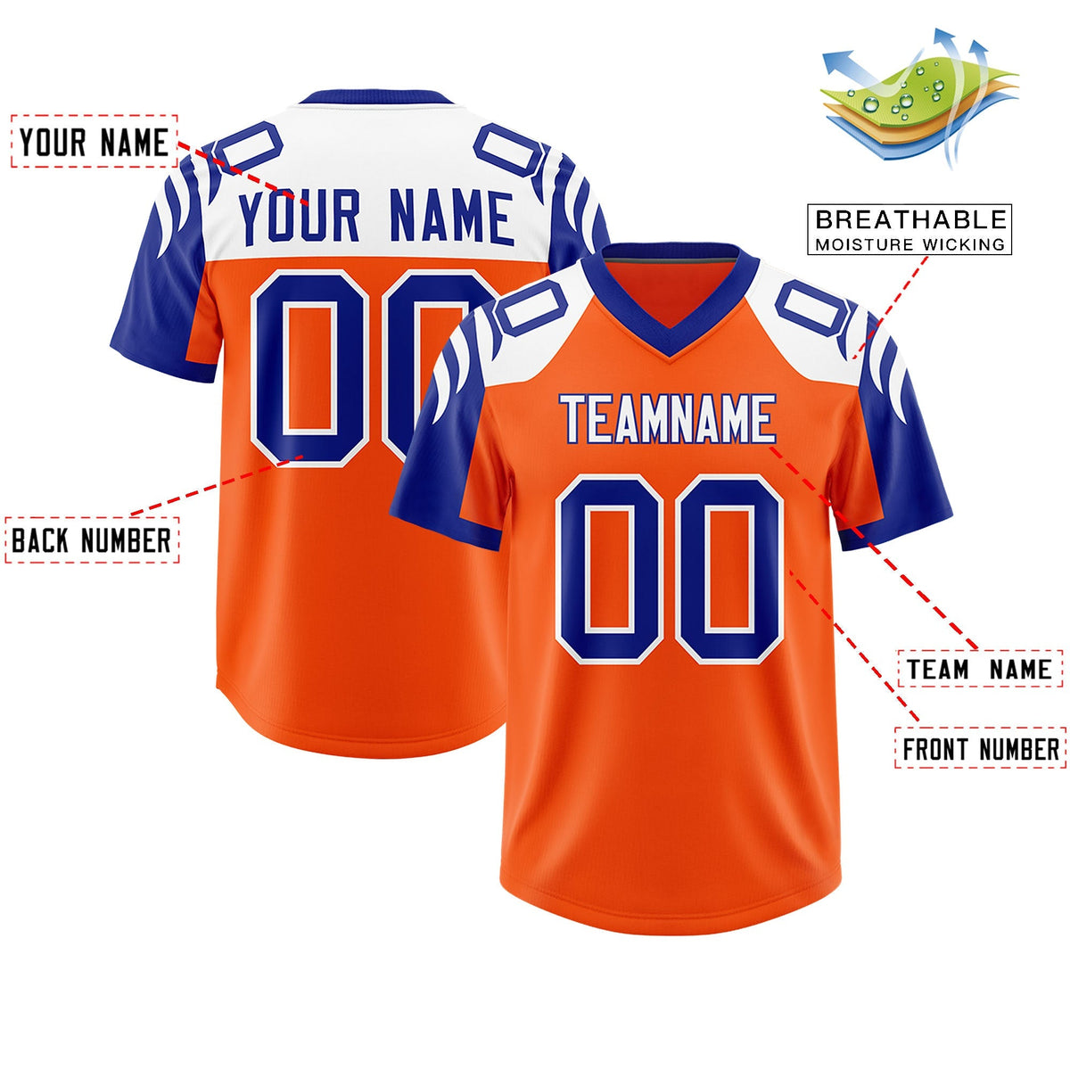 Custom Orange Royal Raglan Sleeves Personalized Pattern Authentic American Football Jersey