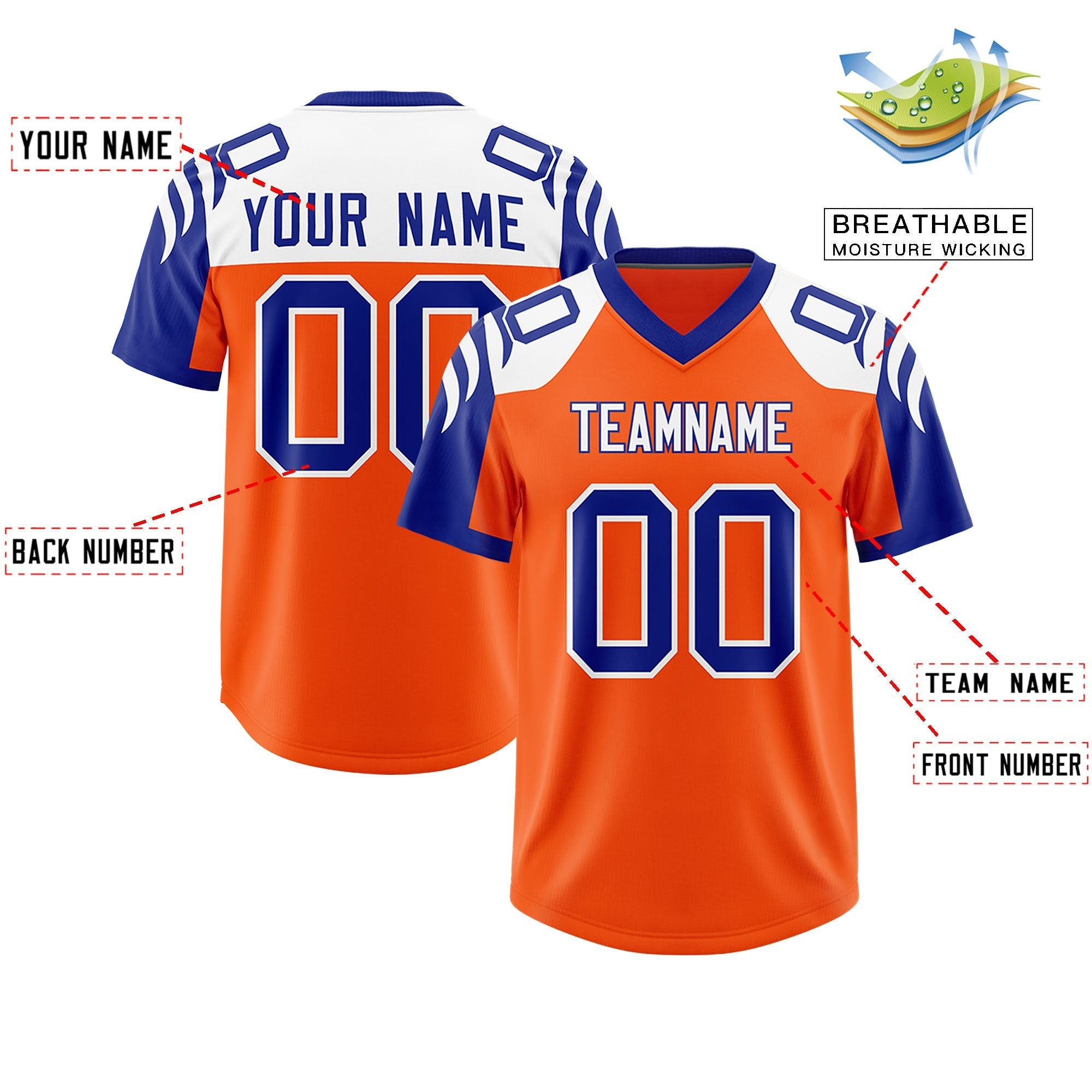 Custom Orange Royal Raglan Sleeves Personalized Pattern Authentic American Football Jersey