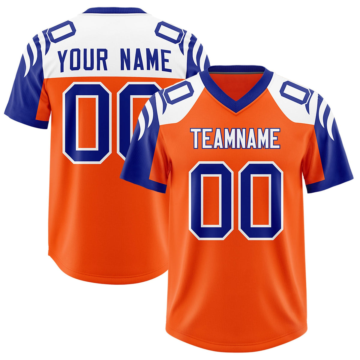 Custom Orange Royal Raglan Sleeves Personalized Pattern Authentic American Football Jersey