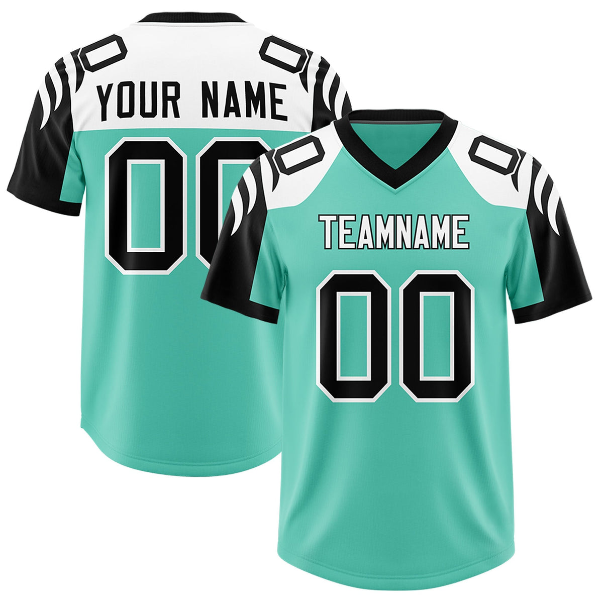 Custom Bright Green Black Raglan Sleeves Personalized Pattern Authentic American Football Jersey