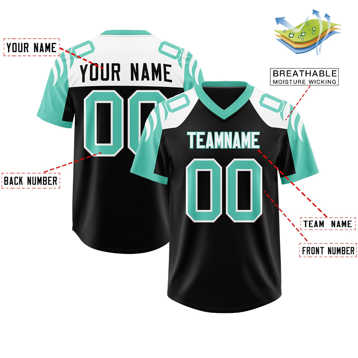 Custom Black Bright Green Raglan Sleeves Personalized Pattern Authentic American Football Jersey