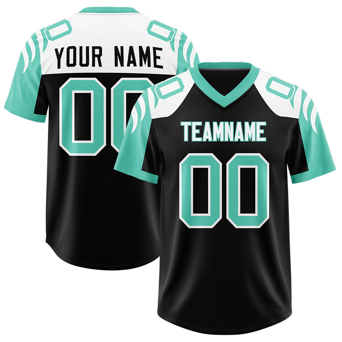 Custom Black Bright Green Raglan Sleeves Personalized Pattern Authentic American Football Jersey