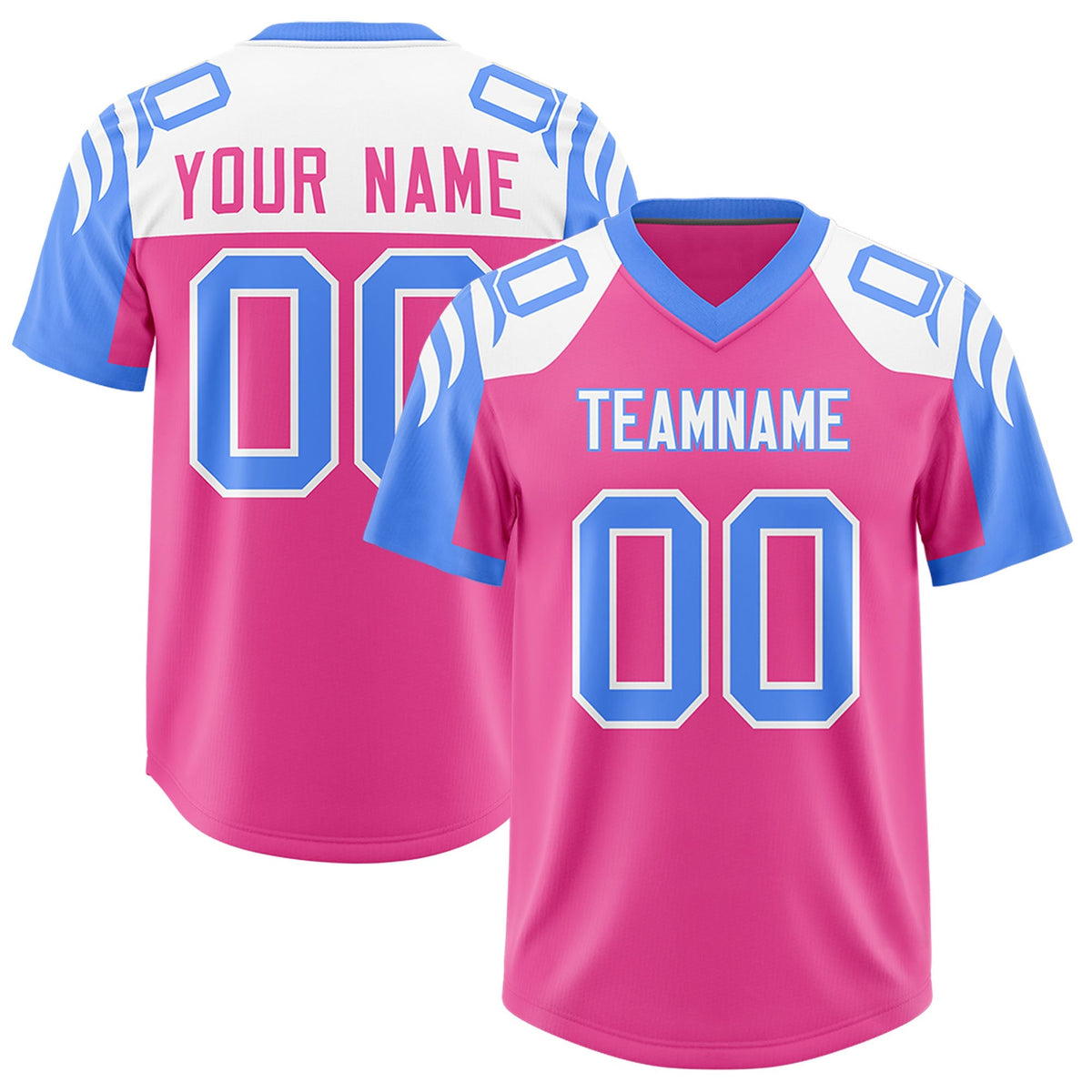 Custom Pink Powder Blue Raglan Sleeves Personalized Pattern Authentic American Football Jersey