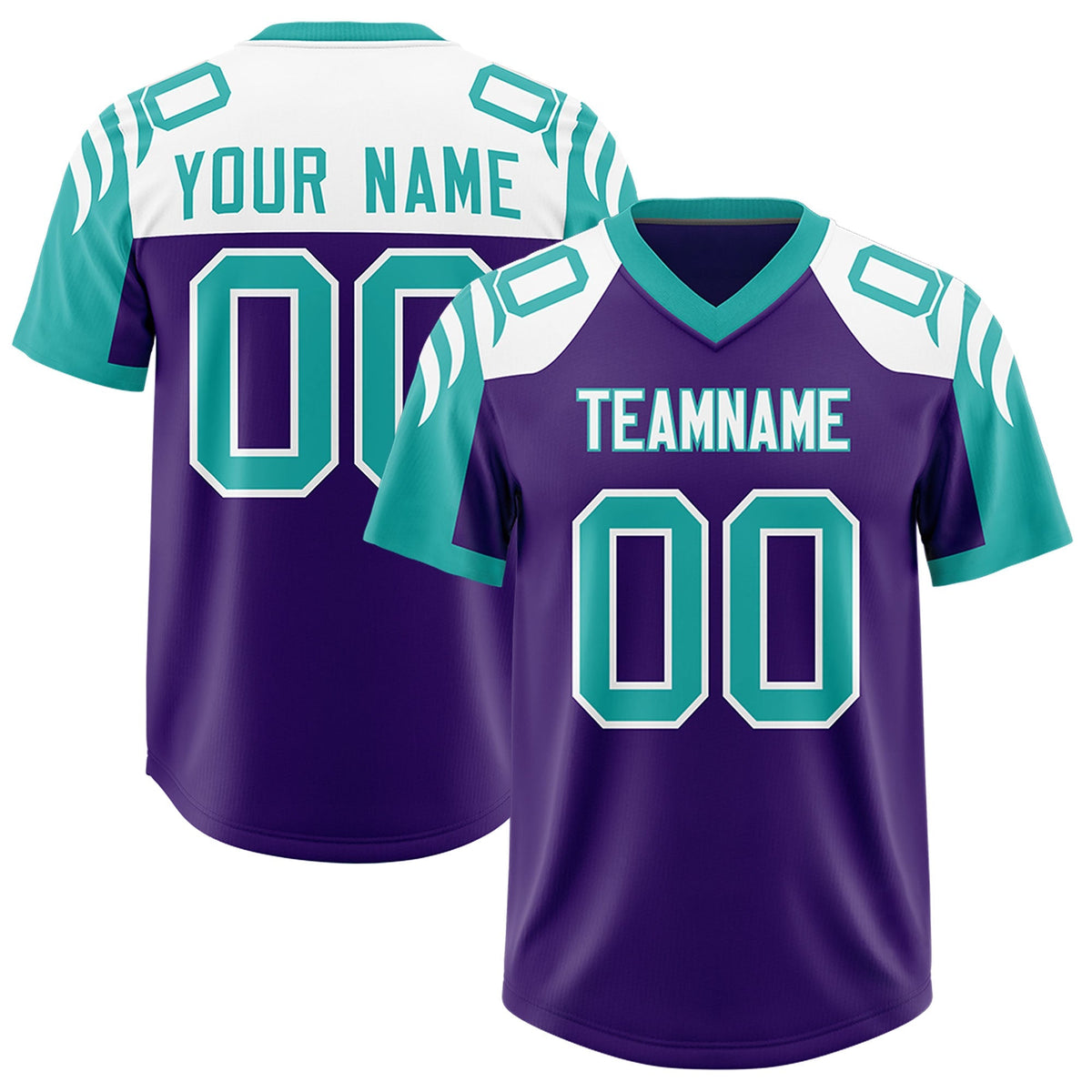 Custom Purple Aqua Raglan Sleeves Personalized Pattern Authentic American Football Jersey