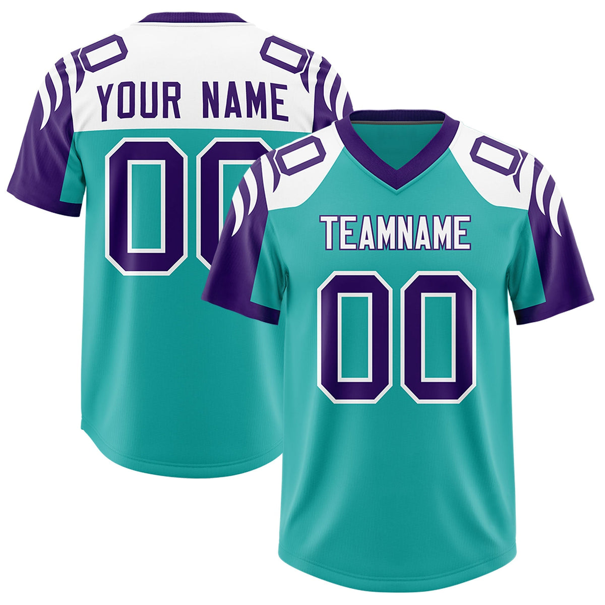Custom Aqua Purple Raglan Sleeves Personalized Pattern Authentic American Football Jersey