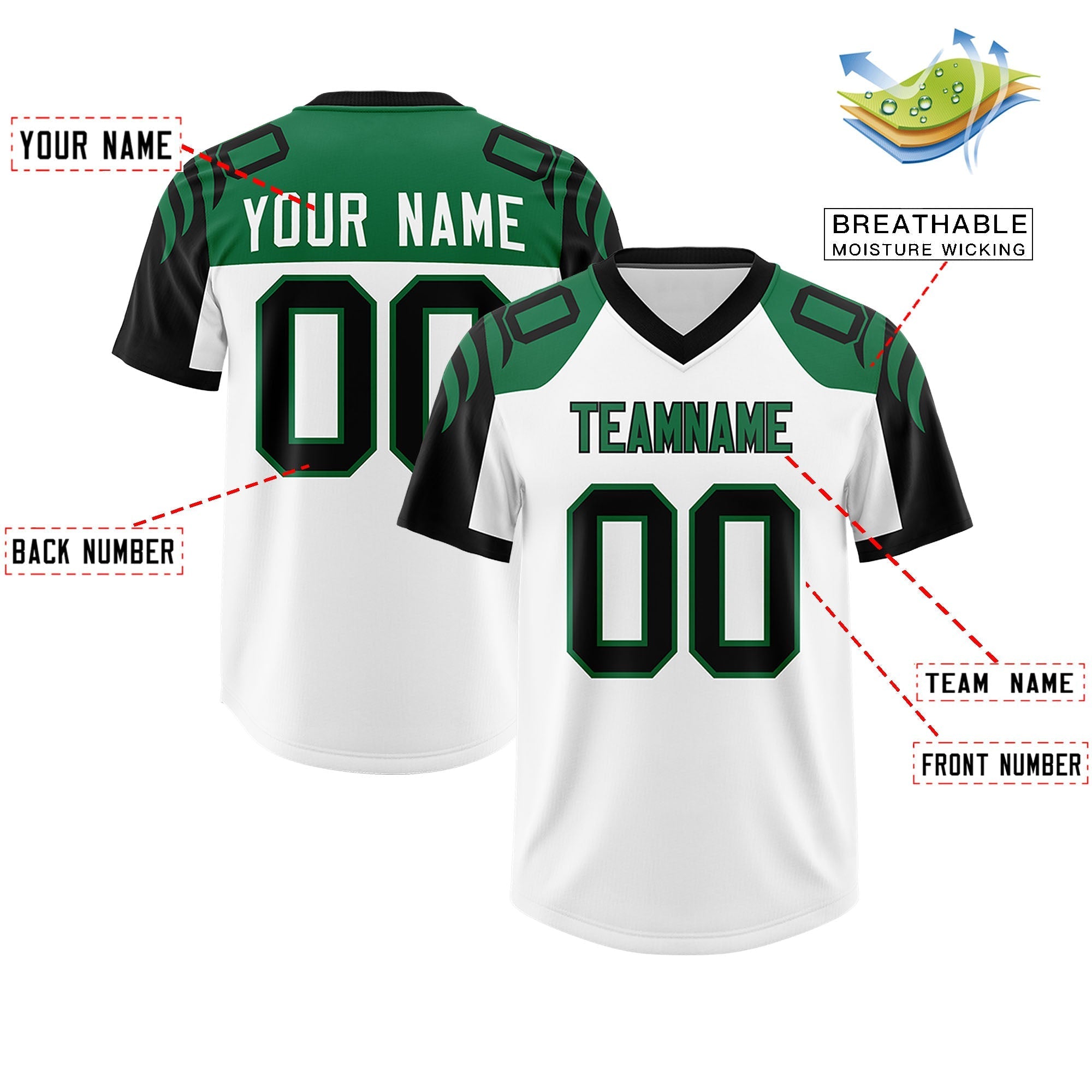 Custom White Black Raglan Sleeves Personalized Pattern Authentic American Football Jersey