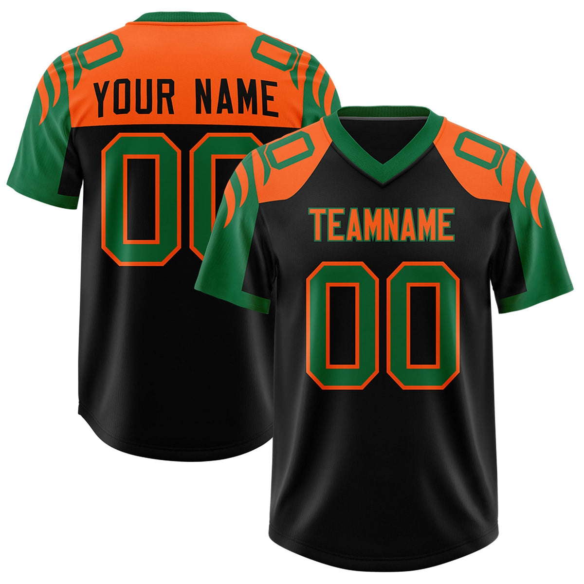 Custom Black Kelly Green Raglan Sleeves Personalized Pattern Authentic American Football Jersey