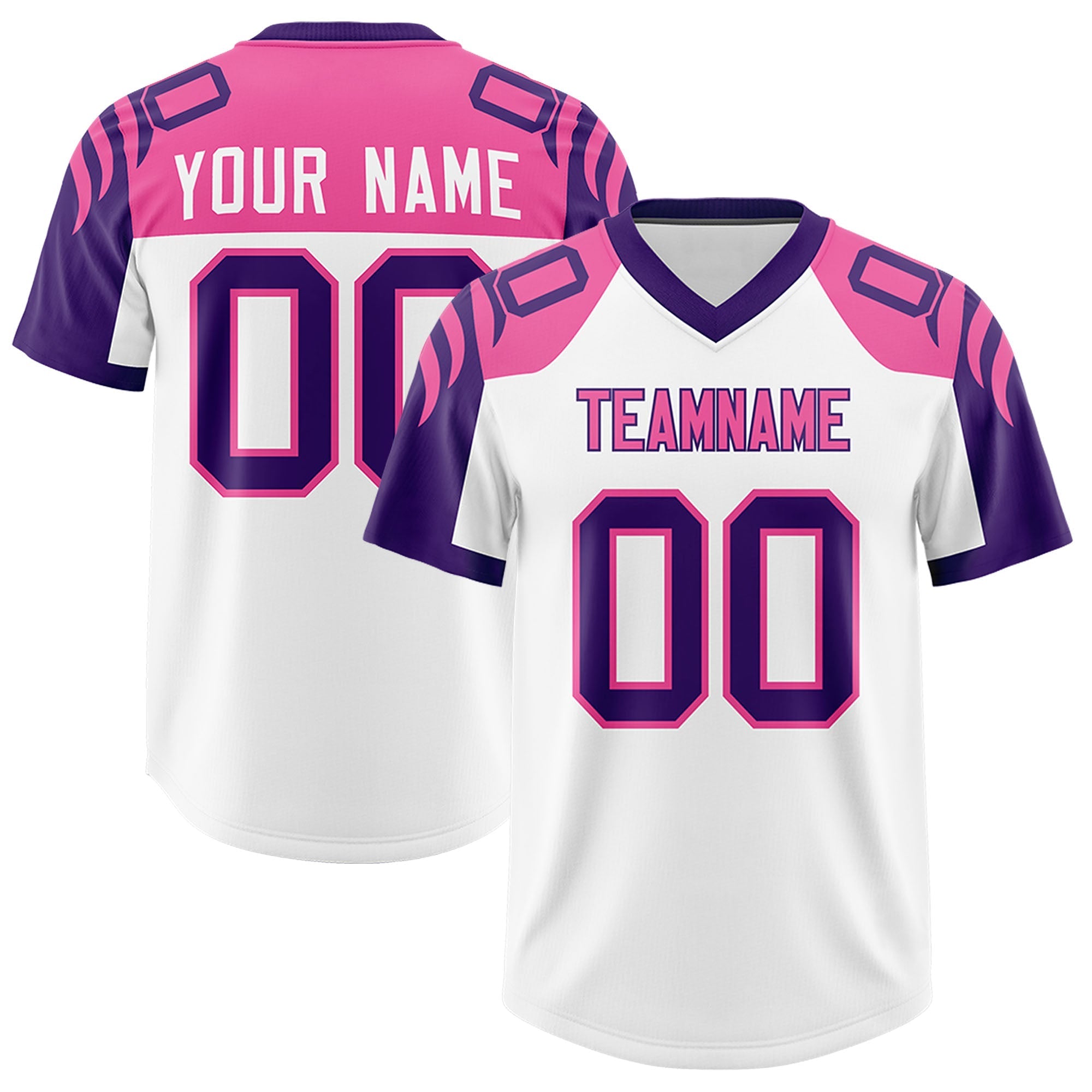 Custom White Purple Raglan Sleeves Personalized Pattern Authentic American Football Jersey