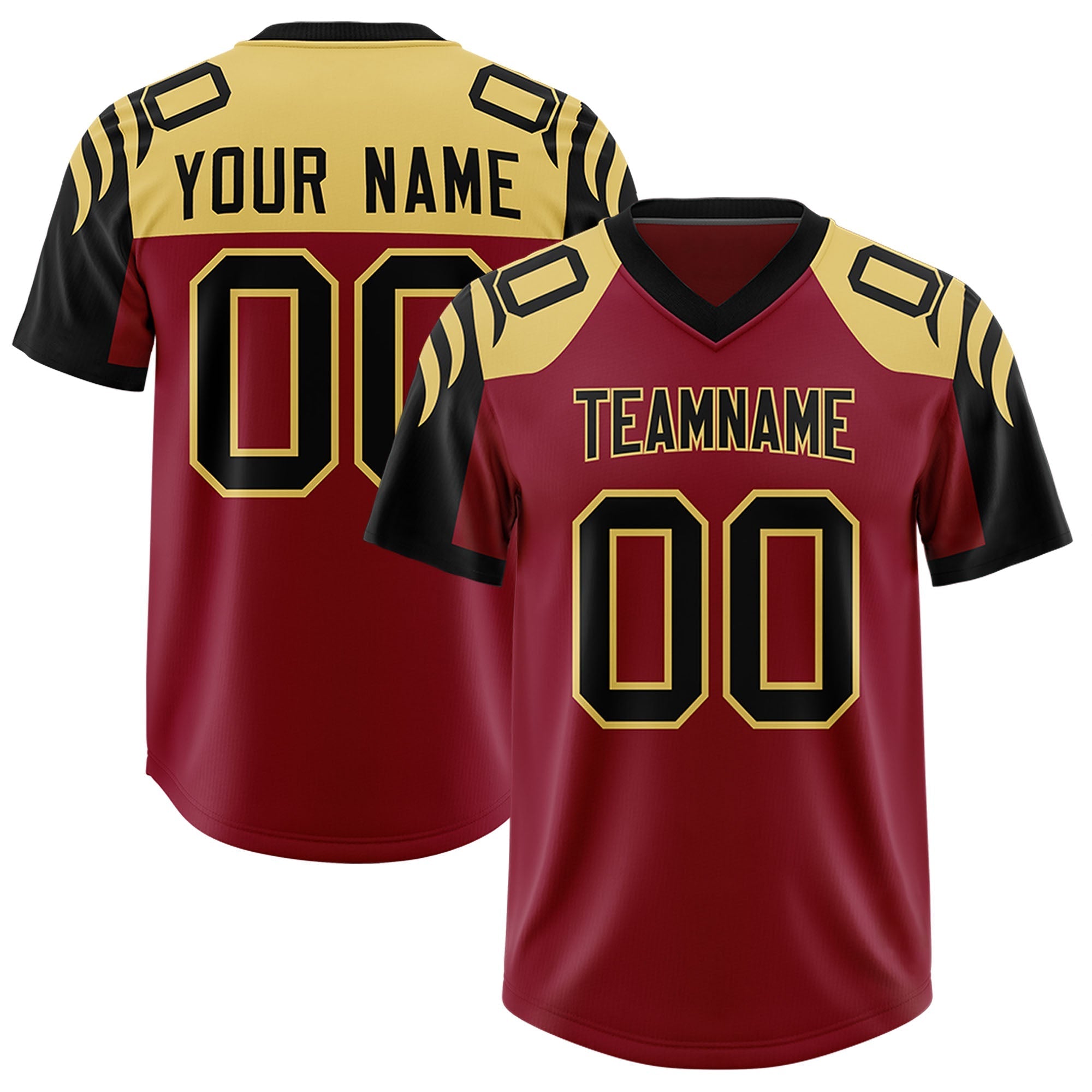 Custom Crimson Black Raglan Sleeves Personalized Pattern Authentic American Football Jersey