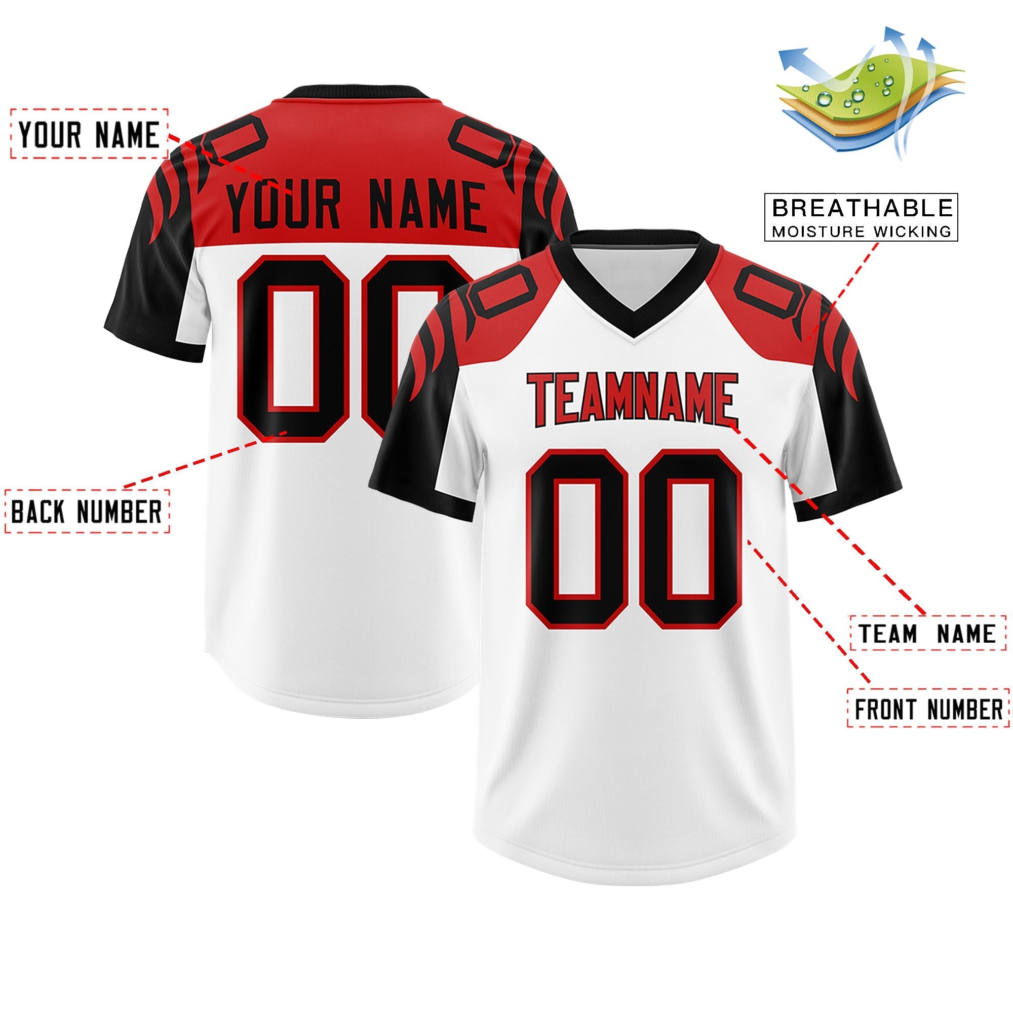 Custom White Black Raglan Sleeves Personalized Pattern Authentic American Football Jersey