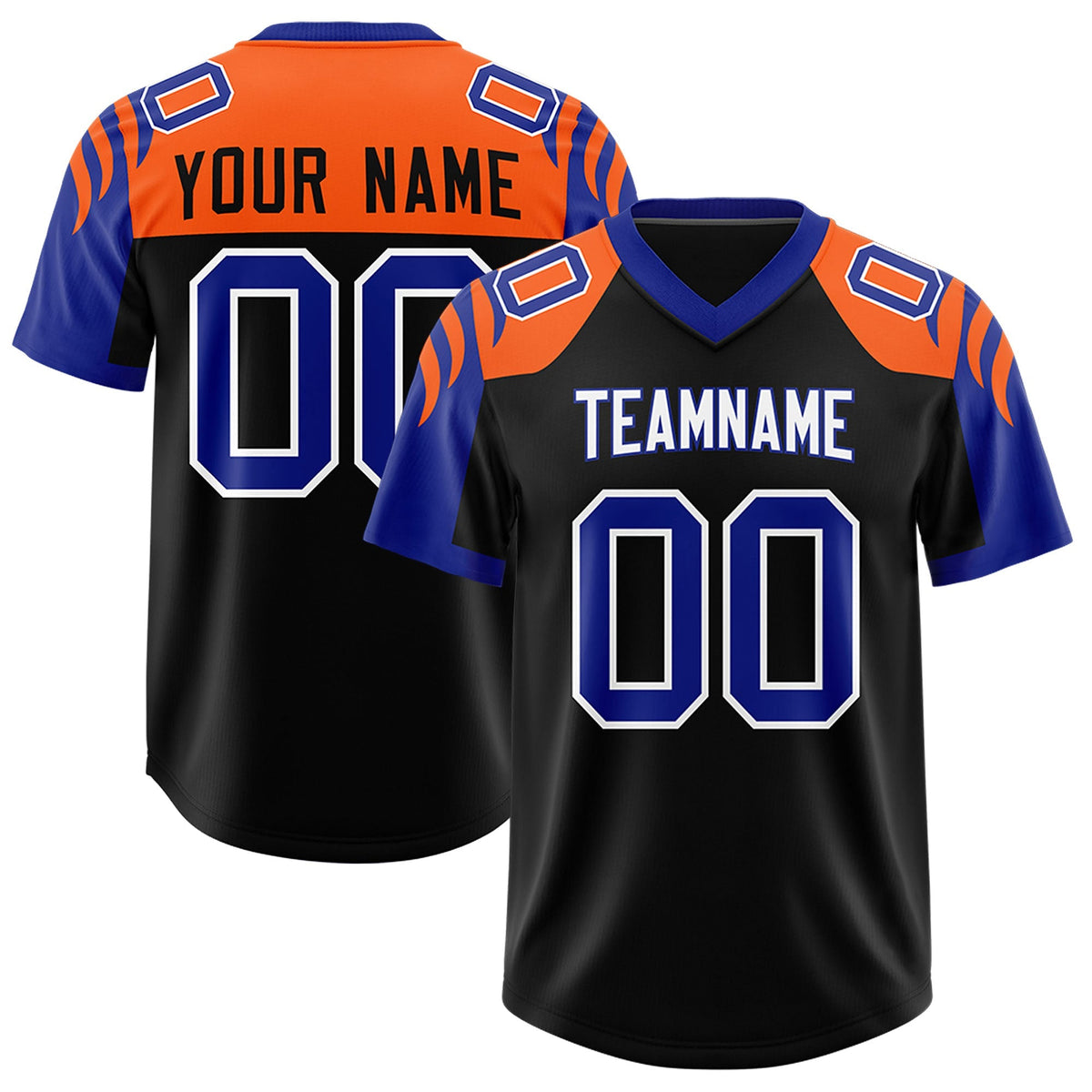Custom Black Royal Raglan Sleeves Personalized Pattern Authentic American Football Jersey